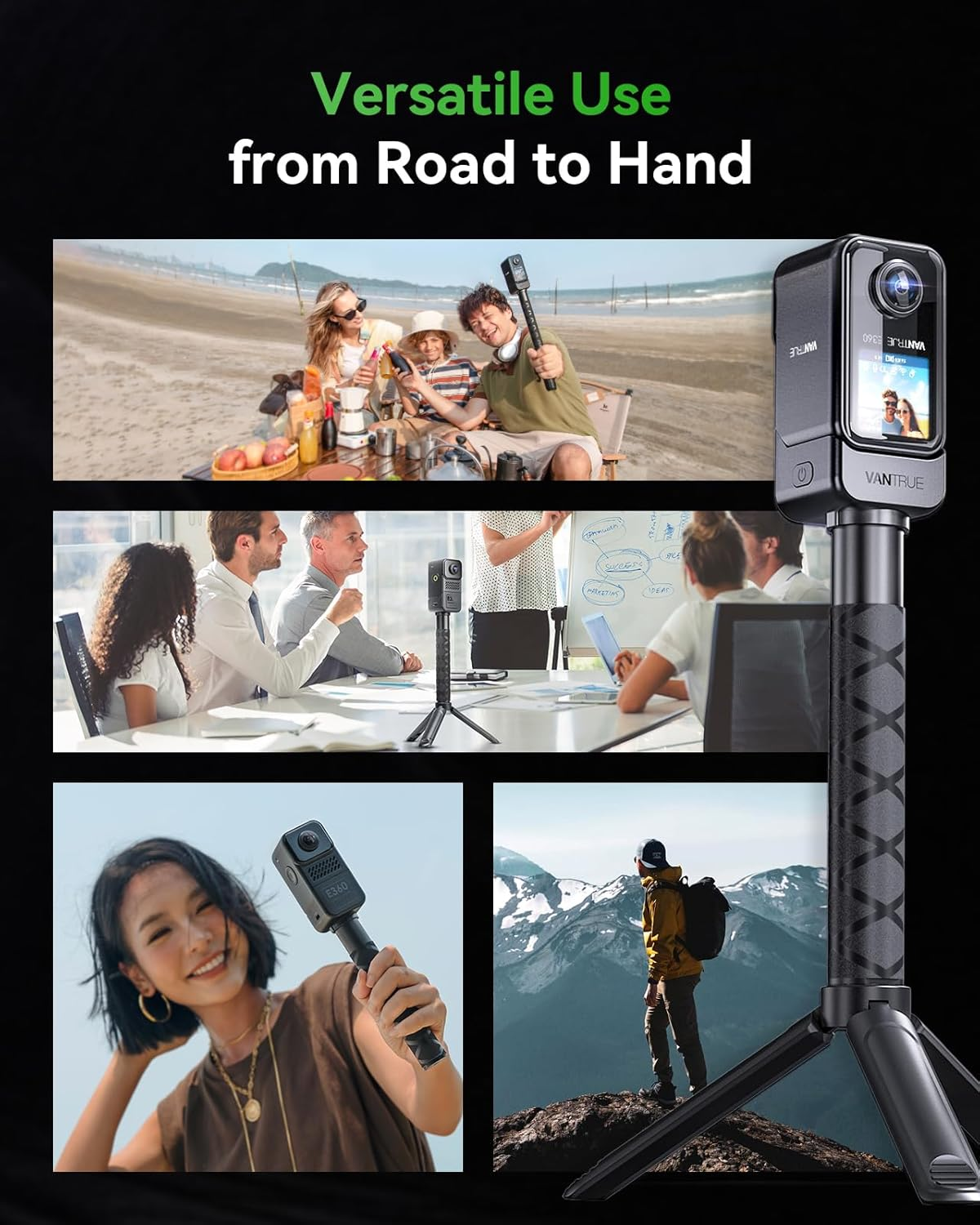 Vantrue Portable Handheld Mount for E360 Panoramic Dash Cam: 4-Hour Battery Life, Ideal for Camping, Meetings, Off-Road Exploring, Hiking, Traveling, and Family Moments image number 1