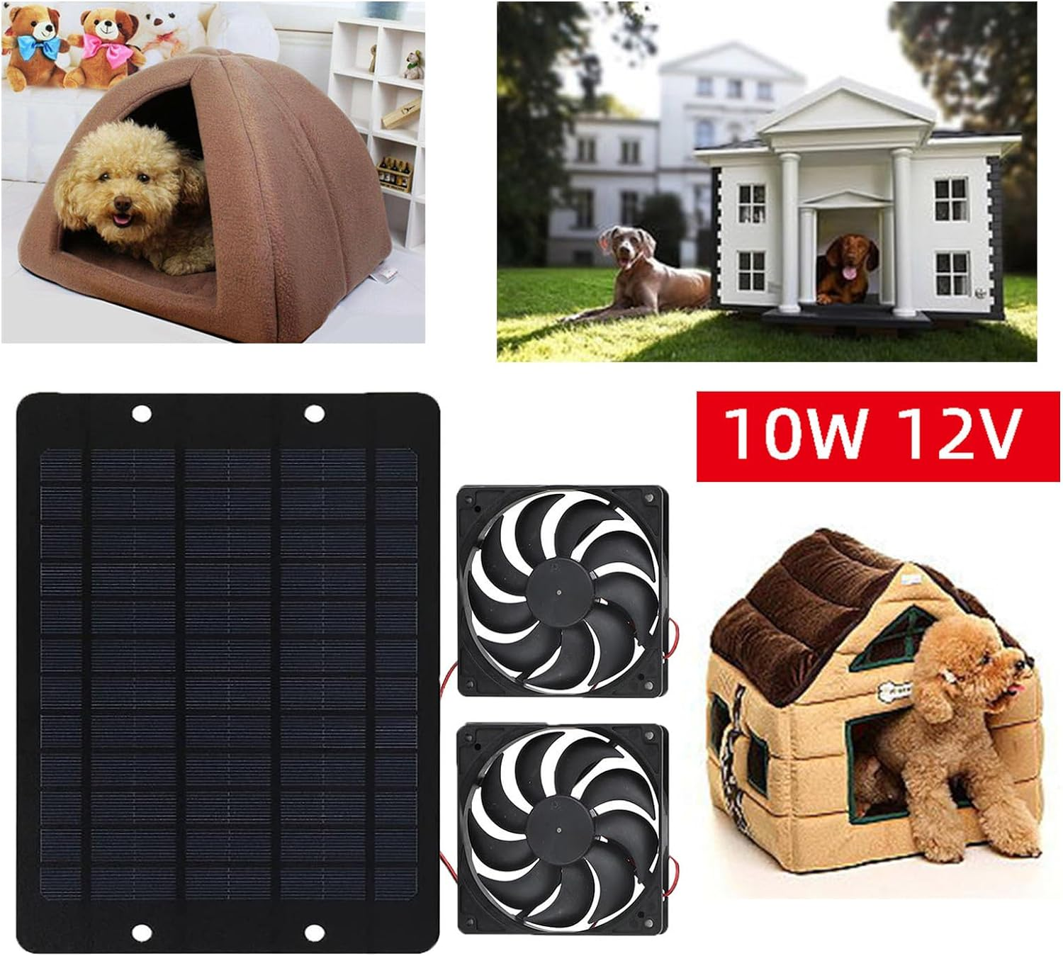 Solar Panel Fan, 10W Solar Powered Dual Fans for Chicken House Greenhouse Dog House with Protective Net, Solar Exhaust Intake Fan Kit image number 2