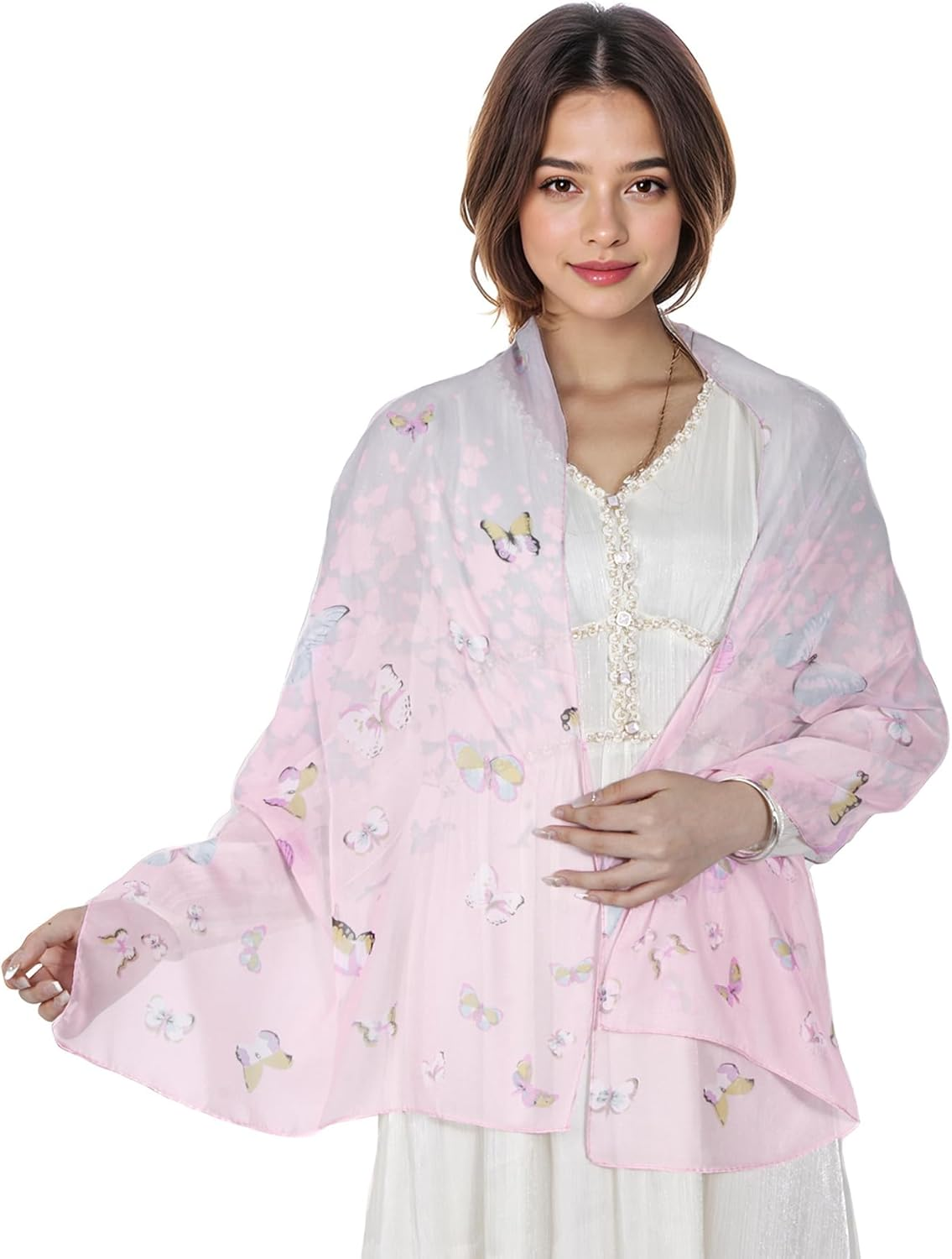 Lamca Chiffon Scarf - Ladies Scarves Lightweight Fashion Floral Print Scarf for Women UK