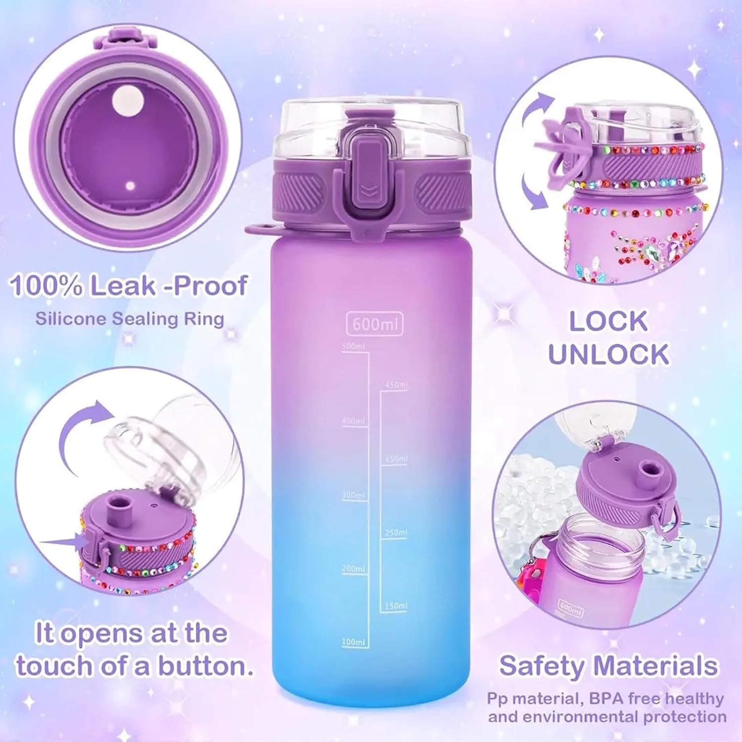 Unicorn Decorate Your Own Water Bottle Kits, Gifts for Girls Age 5 6 7 8 9: Craft Kits for Kids 6-12 Girls Toys 4-12 Year Old Kids Birthday Present for 8-9-10-11 Children Diamond Art Stickers image number 5