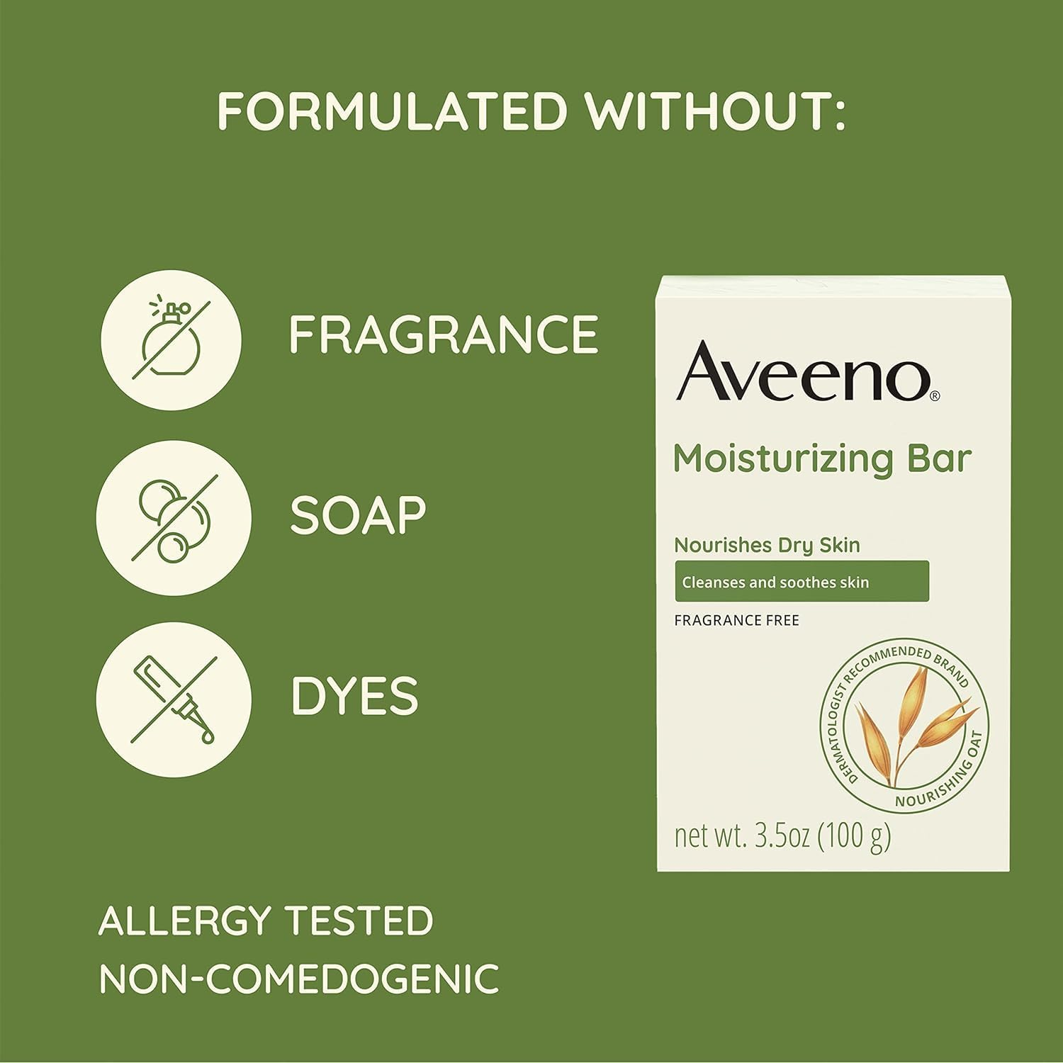 Aveeno Moisturizing Bar with Natural Colloidal Oatmeal for Dry Skin, Fragrance Free, 3 Oz (Pack of 4)