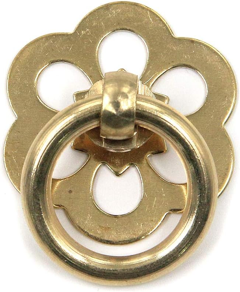 Geesatis 6 Pcs Bass Ring Pulls Cabinet Drawer Pull Handle Rings Brass Pulls Antique Handle Pull for Jewelry Case Box with Mounting Screws, 1.25 X 1 Inch image number 4