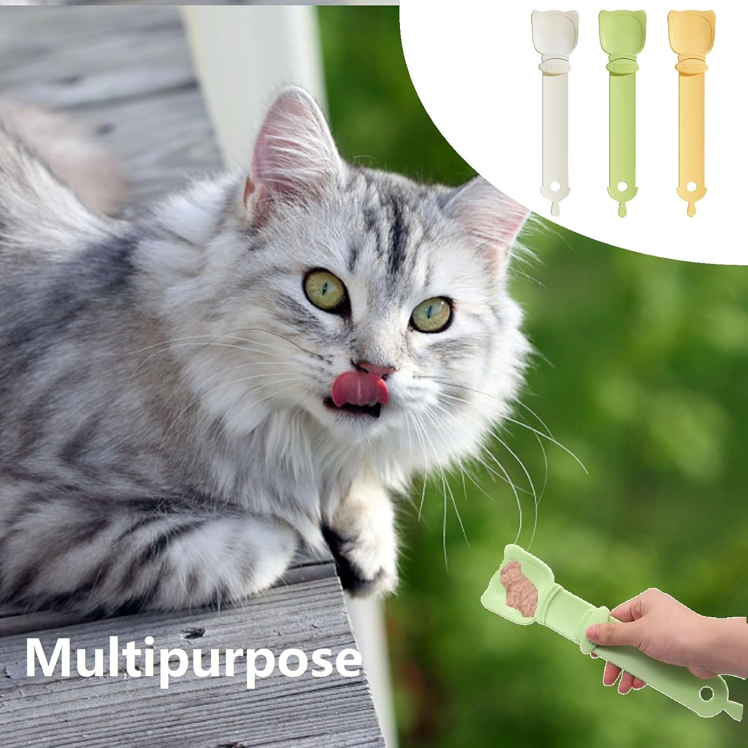 Cat Treats Spoon, Cat Strips Squeeze Spoon, Cat Food Spoon, Cat Spoon, Pet Food Spoon, Silicone Animal Food Spoon, Spoon for Liquid Snack, Cat for Dogs, Cats, Pets, Pack of 3 image number 1