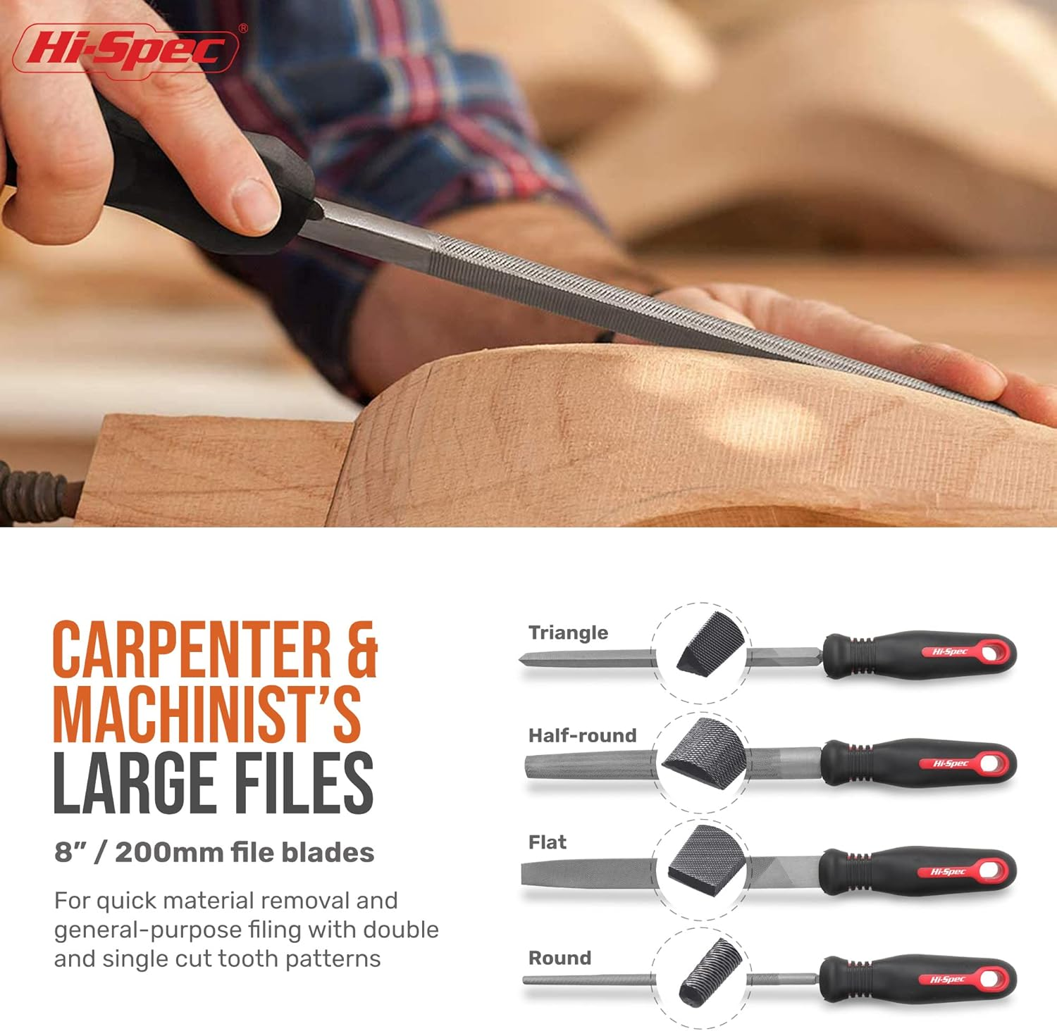 Hi-Spec 17 Piece Metal Hand & Needle File Tool Kit Set. Large & Small Mini T12 Carbon Steel Flat, Half-Round, round & Triangle Files. Complete in a Zipper Case with a Brush image number 2