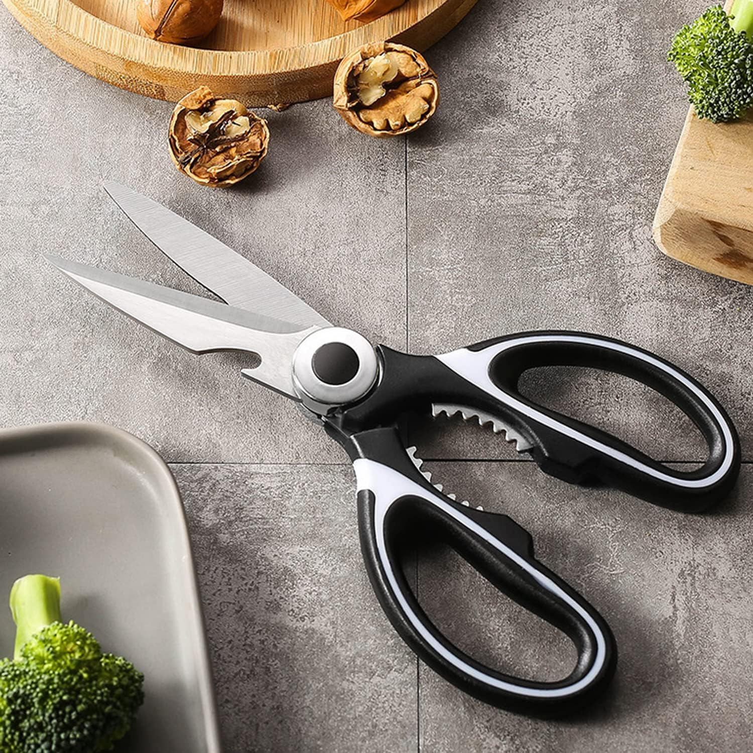 Heavy Duty Kitchen Scissors, Sharp Kitchen Scissors Multipurpose Utility Stainless Steel Scissor, Kitchen Shears for Chicken, Poultrymeat, Vegetables, Herbs, Bbq,Bottle & Jar Opener（2Pcs ） image number 5