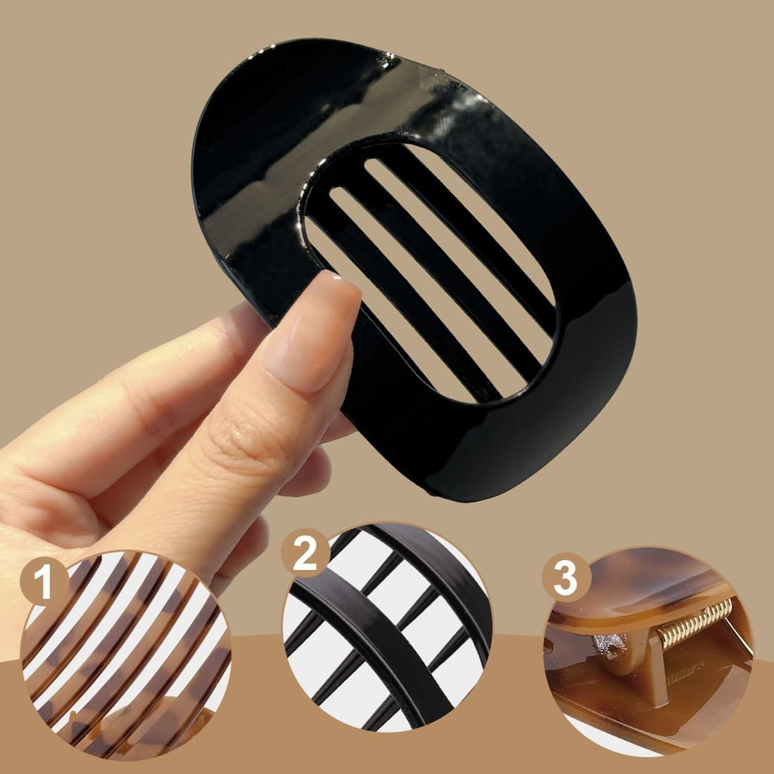 OUDQFCJ Pack of 3 Hair Clips for Women, Flat Hair Clip, Flat Claw Clip, Hair Clips for Thin Hair (Medium Sized) (Leopard Pattern) image number 3