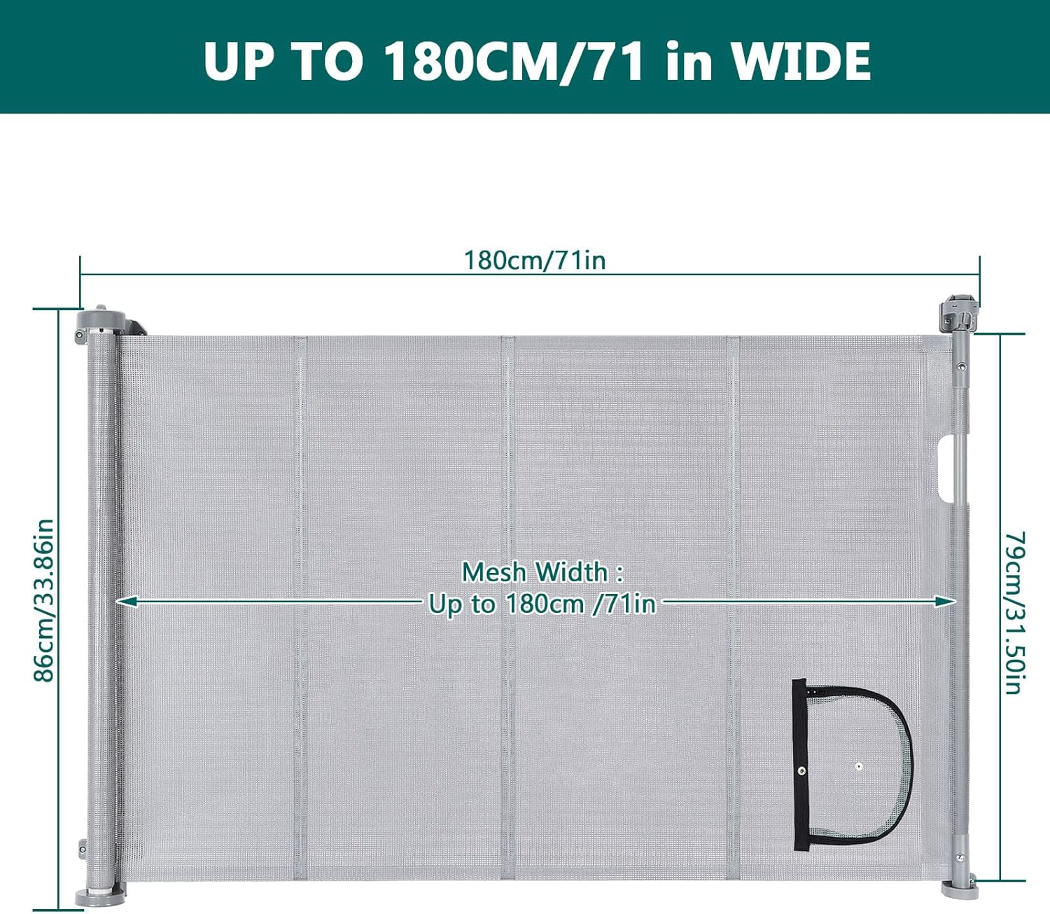 Ownpets Retractable Dog Gate with Cat Door 71 Inch Extra Wide Pet Gate, Retractable Gate for Cat/Puppy Dogs/Small Pet, Mesh Dog Gate for Stairs Doorways Hallways Indoor,Outdoor,Grey image number 3