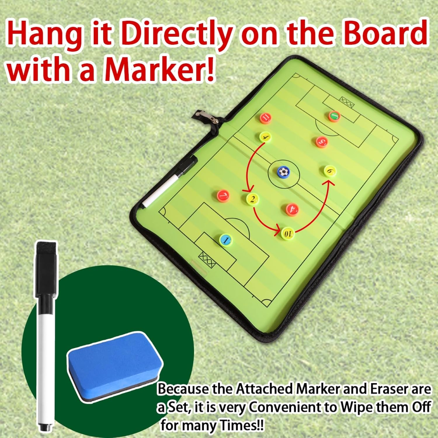 Magnetic Soccer Coaching Tactics Board Portable Football Soccer Coaching Board Erasable Coaches Clipboard with Magnets and Marker Pen Coach Training Equipment for Teaching and Game Plan image number 2