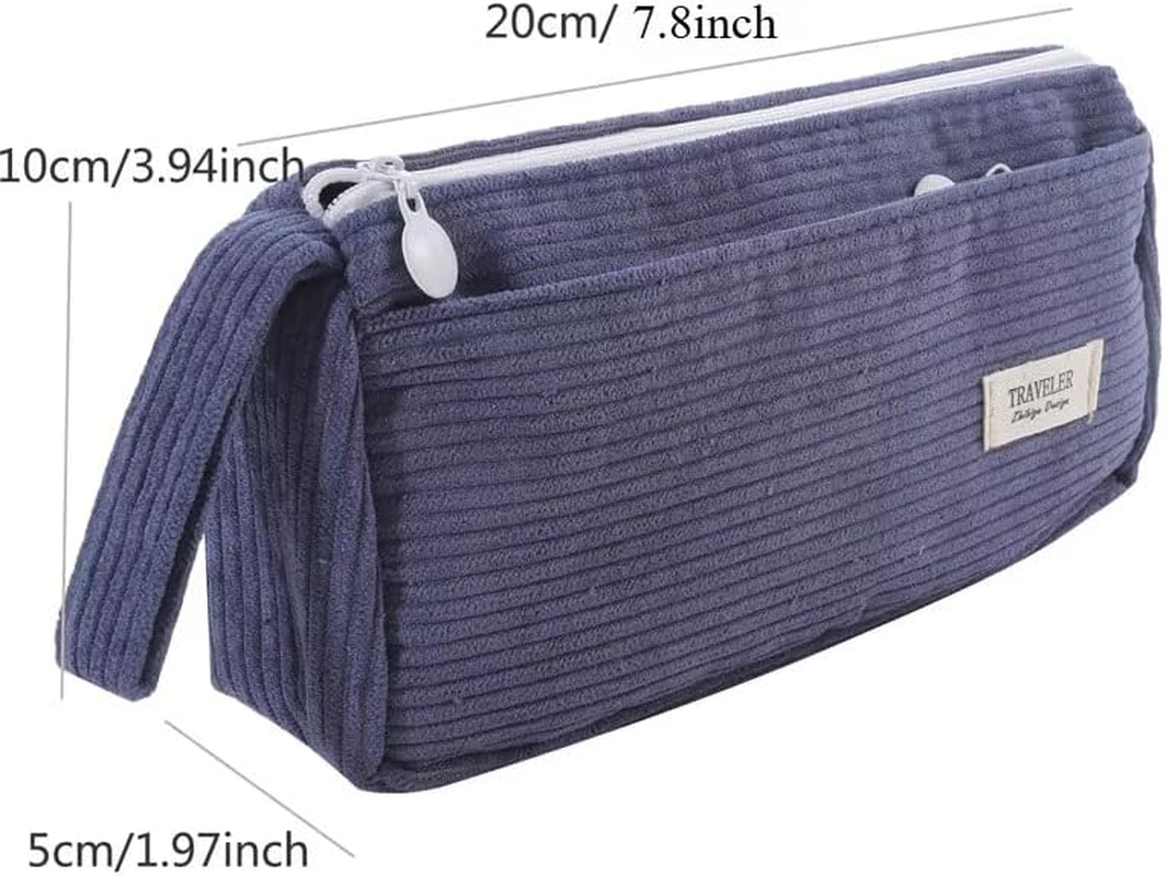 DDPOND Corduroy Makeup Bag Coquette Preppy Cosmetic Bag Case Small Make up Pouch Y2K Preppy Travel Toiletry Organizer (Dark Green) - Blue image number 3