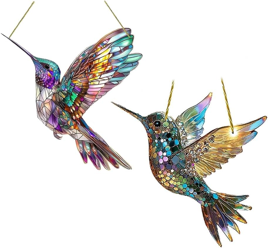2Pcs Colorful Spirit Birds Window Hanging Ornament,Hummingbird Suncatchers for Windows & Indoor Decor,Acrylic Birds, Colorful Bird Sun Catchers,Christmas Decoration image number 2