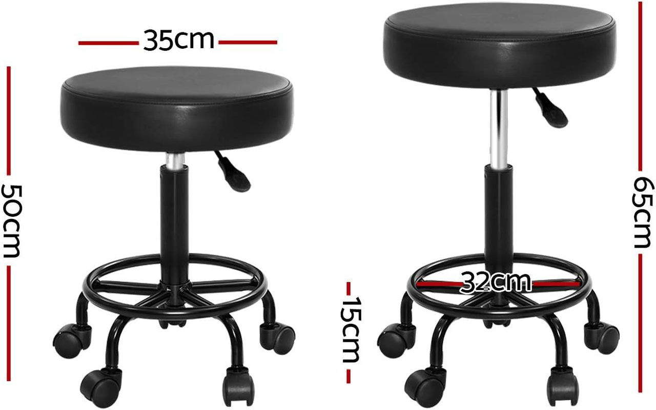 Artiss round PU Salon Stool, Bar Stools Swivel Lounge Drafting Chair Piano Guitar Seat Barber Chairs Outdoor Spa Indoor Home Office Kitchen Furniture, Adjustable Height Hydraulic Lift Black image number 3
