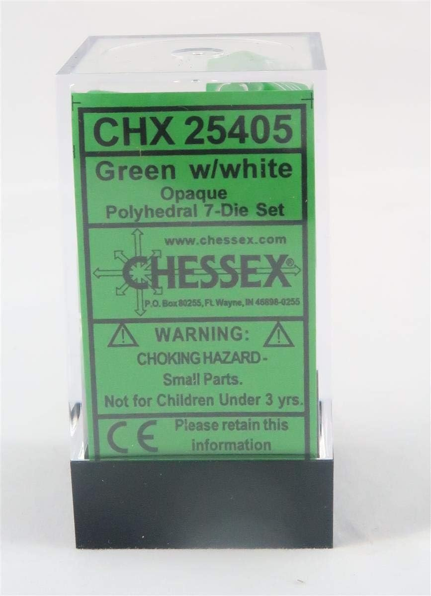 Chessex CHX 25405 Opaque Polyhedral Green/White 7-Die Set image number 6
