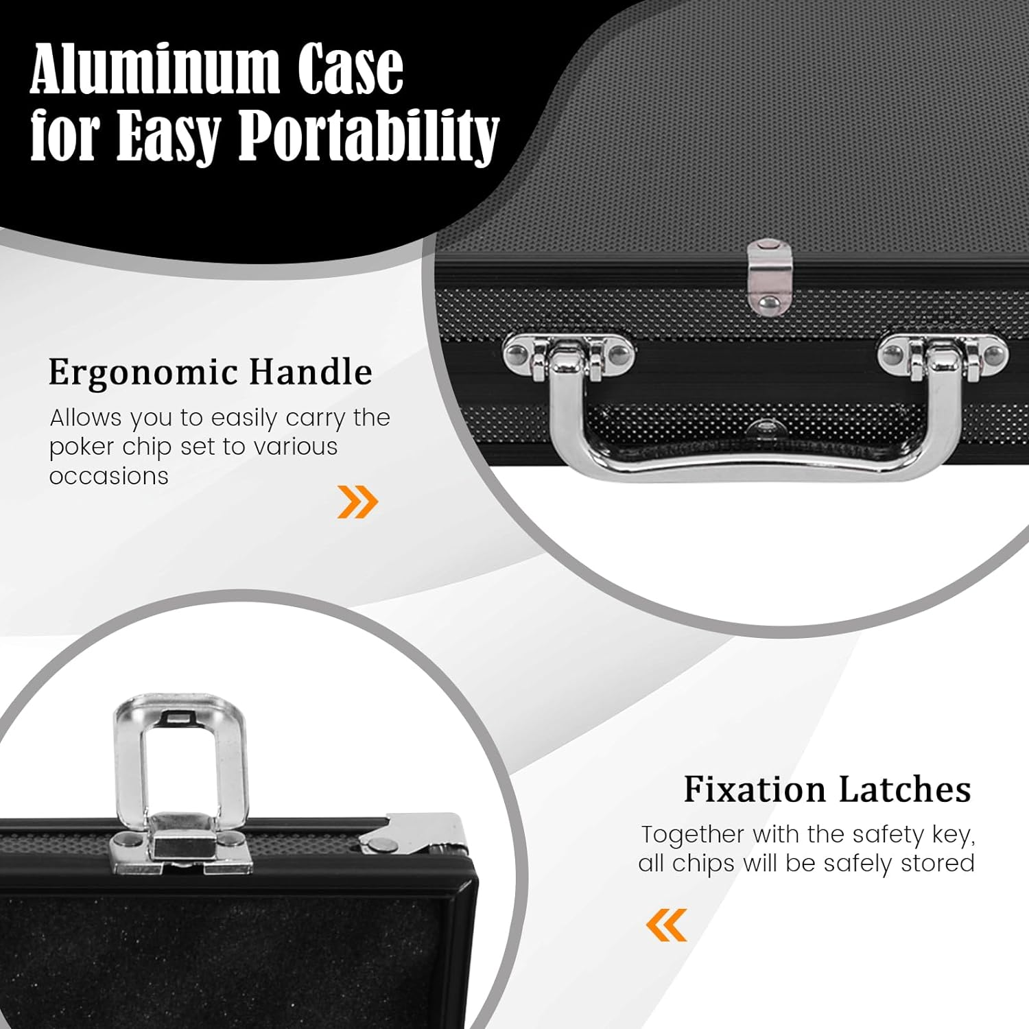 Costway 300 PCS Casino Poker Chip Set, Texas Holdem Poker Chips W/Lockable Aluminum Case, 2 Deck of Cards, 5 Dices, Dealer Button, 1 Table Felt, Professional Complete Poker Chip Set Dice Cards image number 6