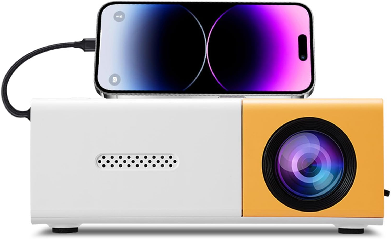 Pomya Mini Projector, Full HD 1080P LED Video Projector, Portable Small Movie Projector, Compatible with Android Wired and Wireless Screen Mirroring, USB HDMI, Auto Correction