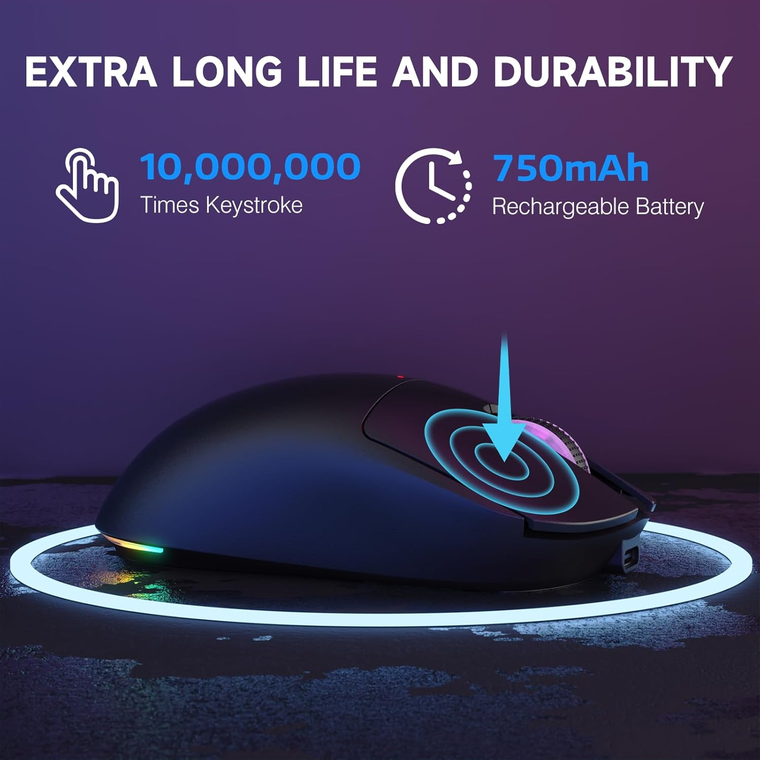 MAGIC-REFINER G6 Wireless Gaming Mouse,24000 DPI Adjustable,72G Lightweight Mouse,1000Hz Polling Rate,Tir-Mode BT/2.4G/ Wired Gaming Mouse,750Mah Battery,With Grip Tape for Gamer/Office/Pc/Mac,Black - Black image number 6