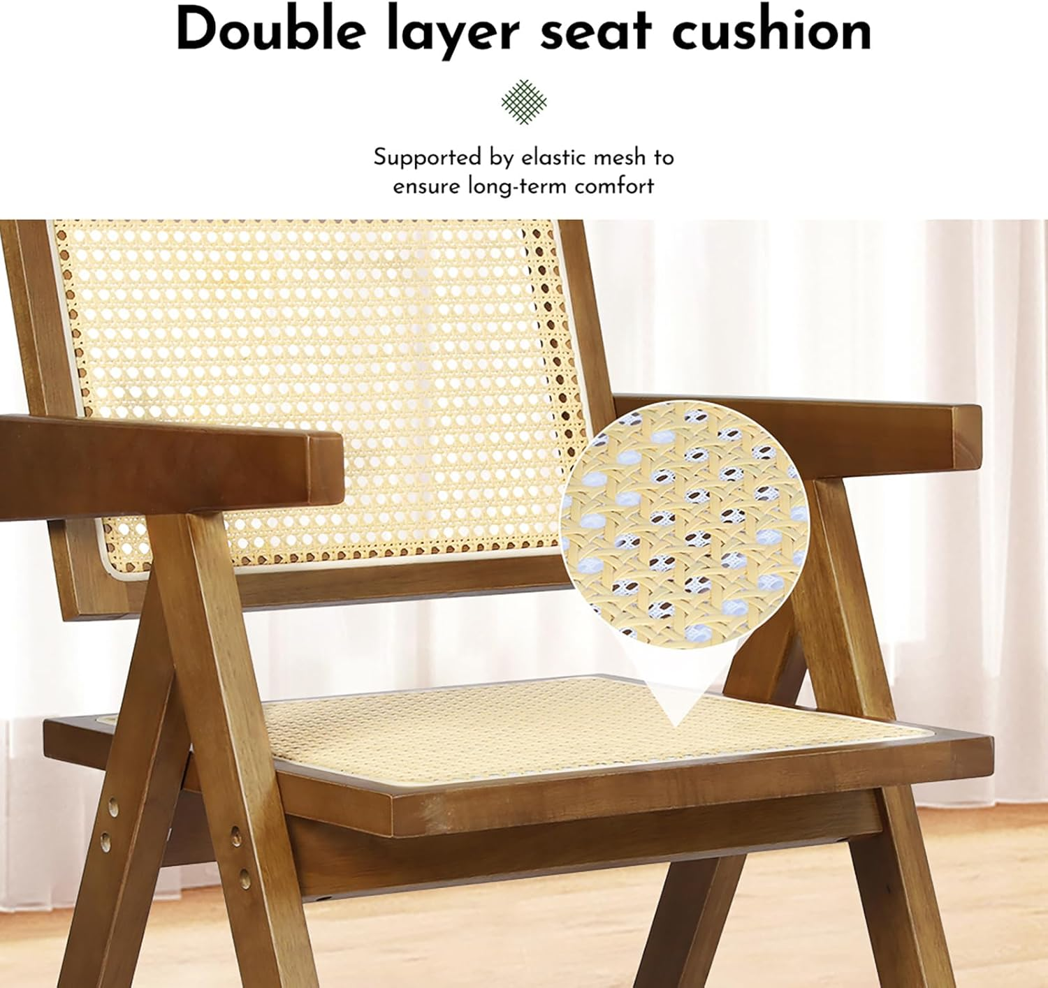 LEVEDE Dining Chairs Solid Wood, Wicker Chairs with Breathable Rattan Mesh Seat, Casual Reading Seat, Home Furniture for Dining Room, Living Room, Courtyard, Cafe, Camping (Walnut Brown)