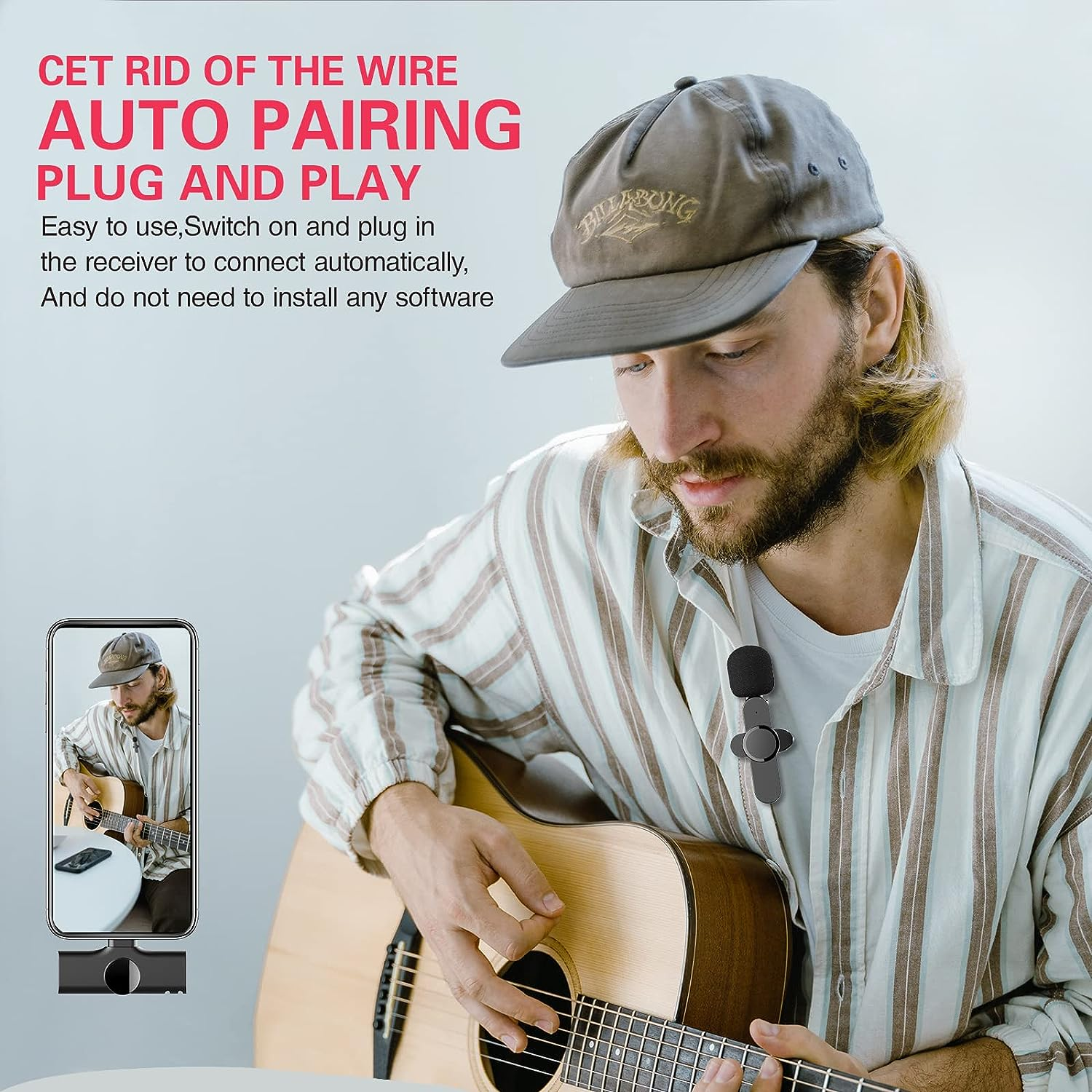 Wireless Clip Mic, Wireless Lavalier Microphones, Lapel Clip-On Microphone, for Iphone 15, Smartphone, Laptop, Video Recording, Tiktok, Facebook Live, Youtube Live Stream image number 4