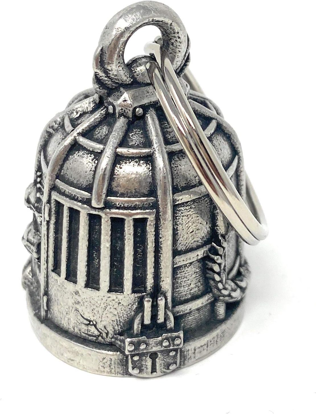 Caged Gremlin Motorcycle Biker Bell Accessory or Key Chain for Luck, Small, Pewter, No Gemstone