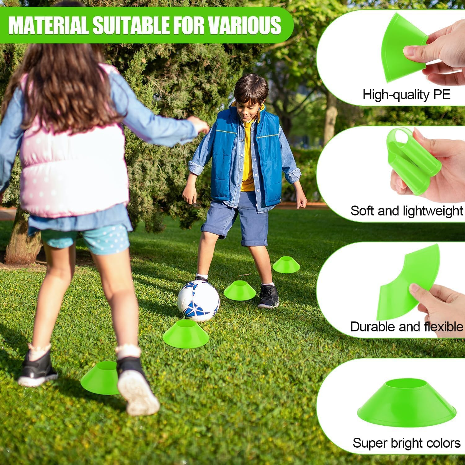 20Pcs Soccer Markers Disc with Net Bag, Portable Lightweight Agility Field Soccer Training Cones, Football Training Agility Markers Cone, Soccer Cones Discs with Mesh Bag for Sports Training, Green image number 5