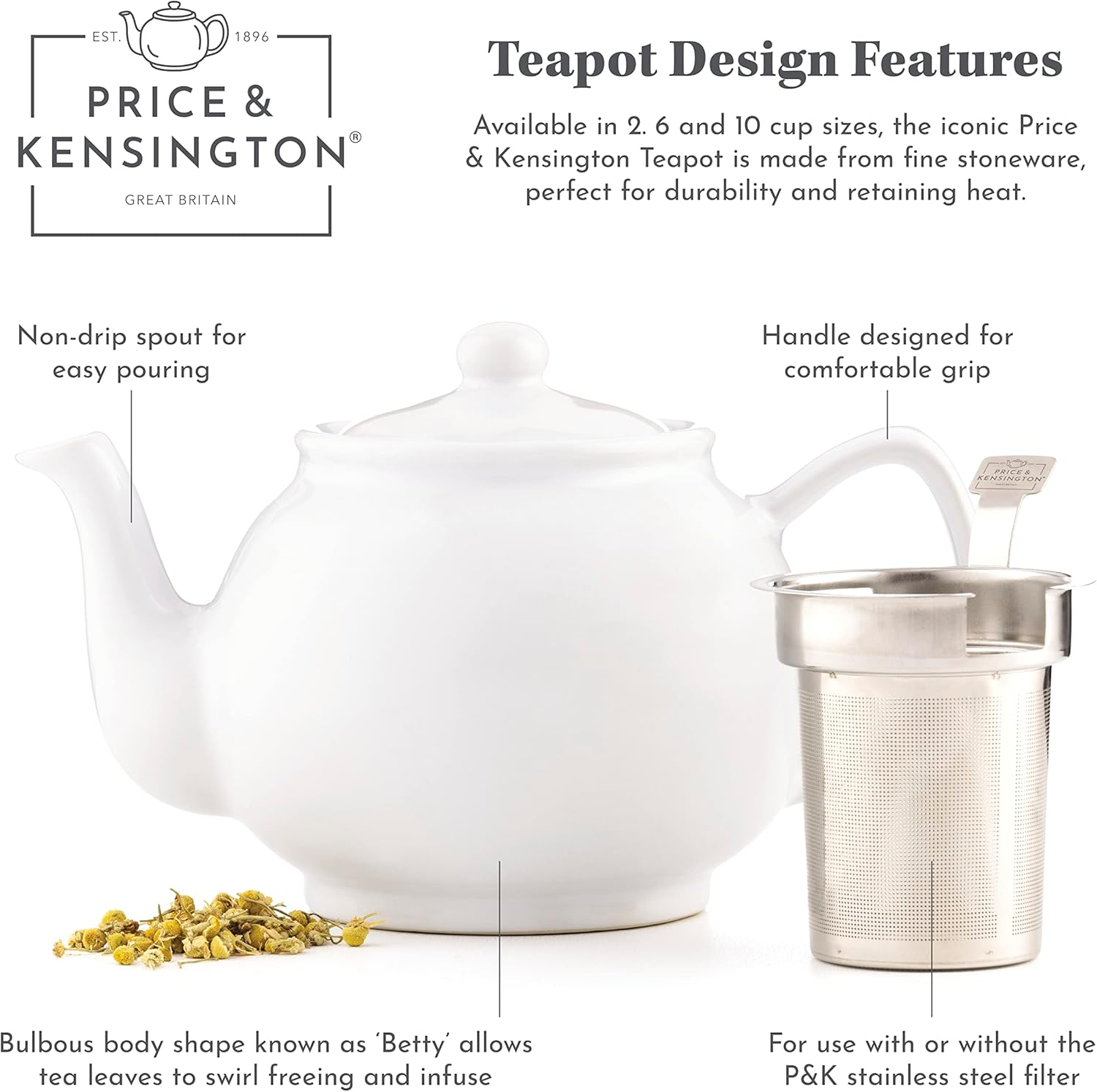 Price & Kensington Stoneware Teapot Black Gloss, 2 Cup (450Ml) image number 3