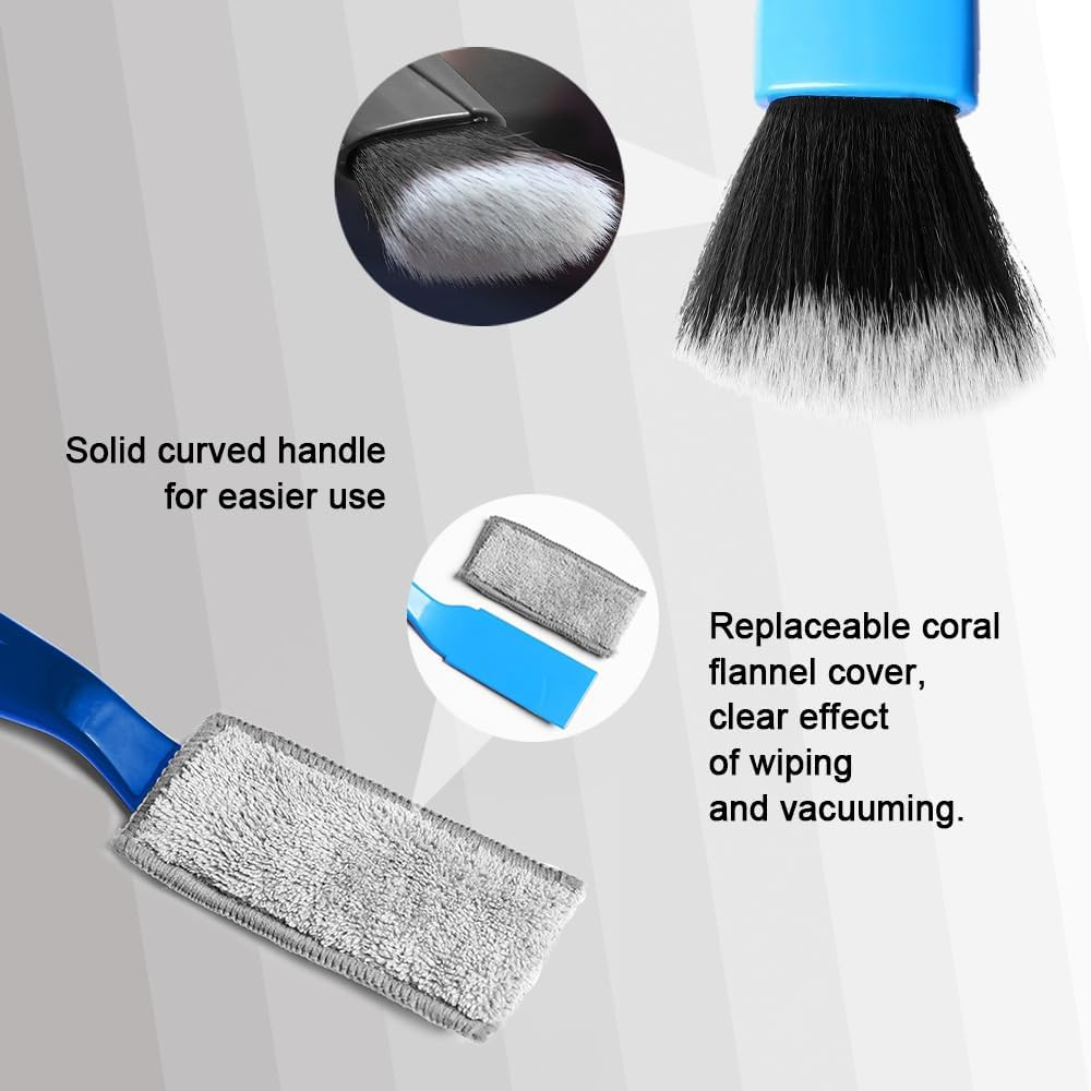 Double Head Brush for Car Clean, Car Detailing Brush, Car Interior Dust Brush, 2 in 1 Soft Portable Duster, Universal Car Interior Crevice Brush for Cleaning Panels, Air Vent, Dashboard (Blue) image number 3