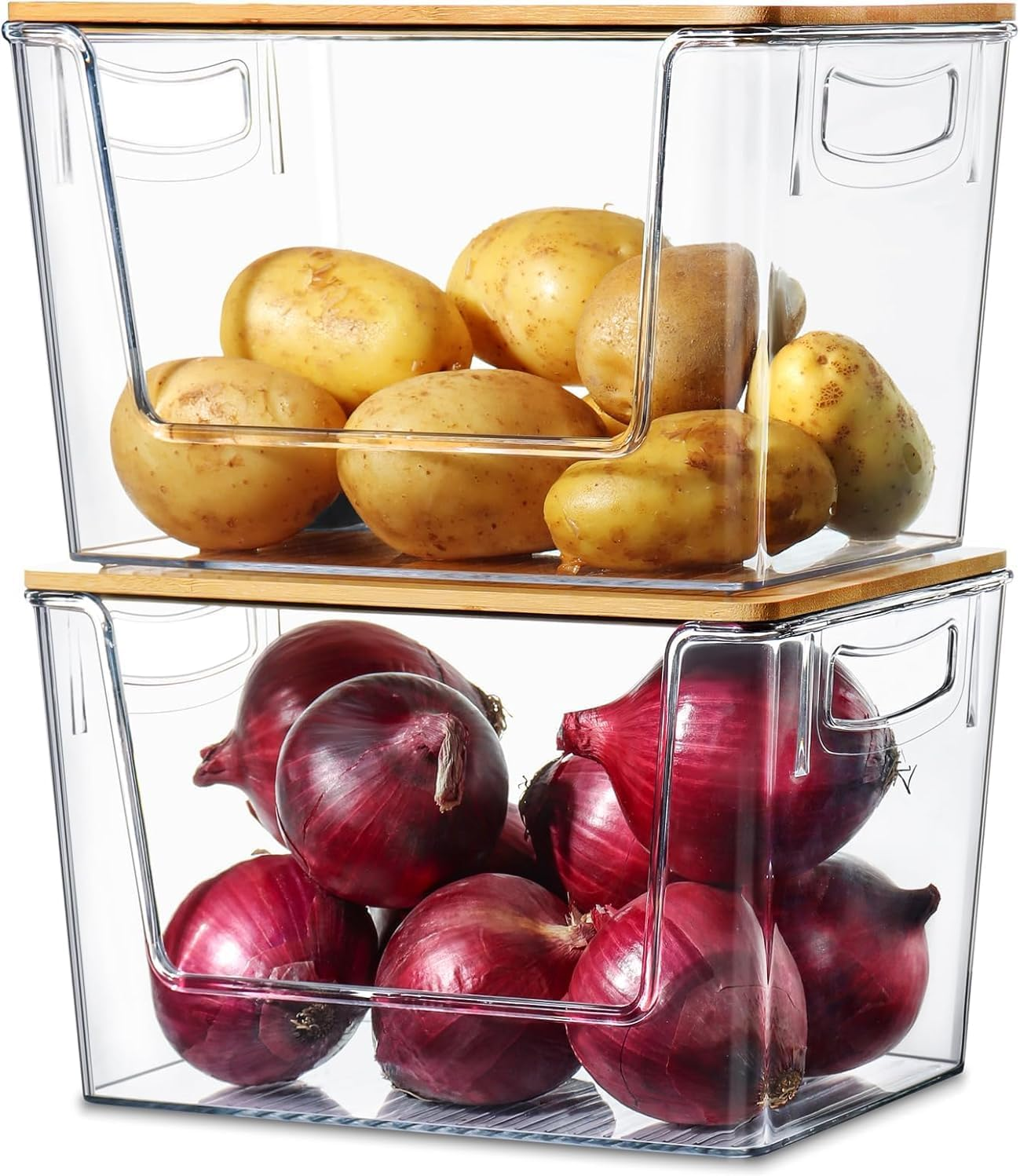 PKBD Pantry Organizers Storage, 2 Pack Stackable Kitchen Counter Bins for Onion Potato Garlic, Fruit Vegetable Produce Storage Space-Saving Countertop Organizer (30.5Cm&times;17.78Cm&times;17.78Cm） image number 1