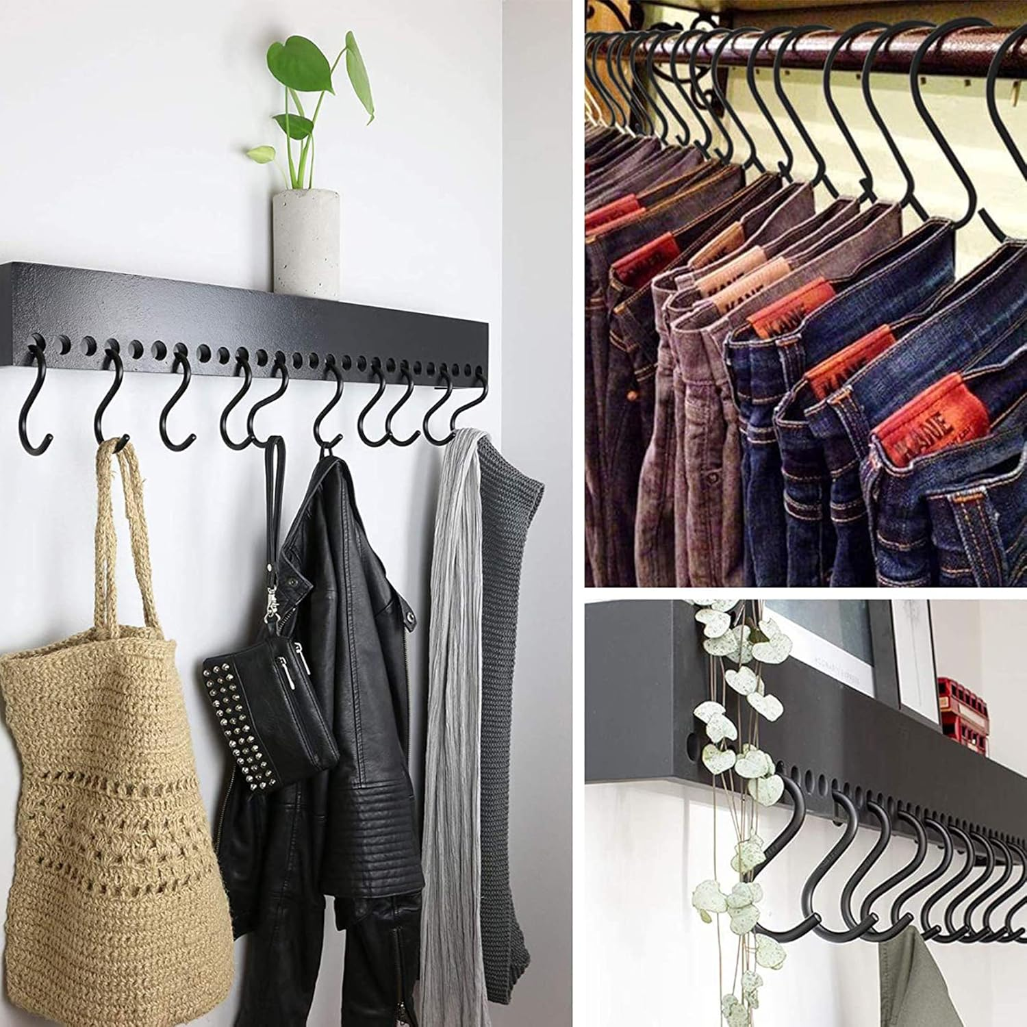 Yourgift Heavy Duty S Hooks Metal Hooks S Shaped Hanging Hangers for Kitchen, Bathroom, Bedroom and Office: Pan, Pot, Coat, Bag, Plants (20 Pcs/Black/4 Inch)