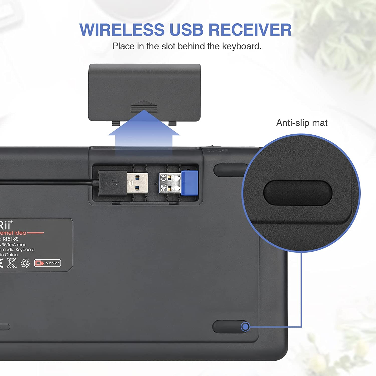 (Dual Mode) Rii RT518S Wireless and Bluetooth 2-LED Color Backlit Multimedia Keyboard with Multi-Touch Big Size Trackpad,Rechargable Keyboard for Android TV Box,Pc,Tablets,Smart TV, HTPC, Iptv,Windows image number 6