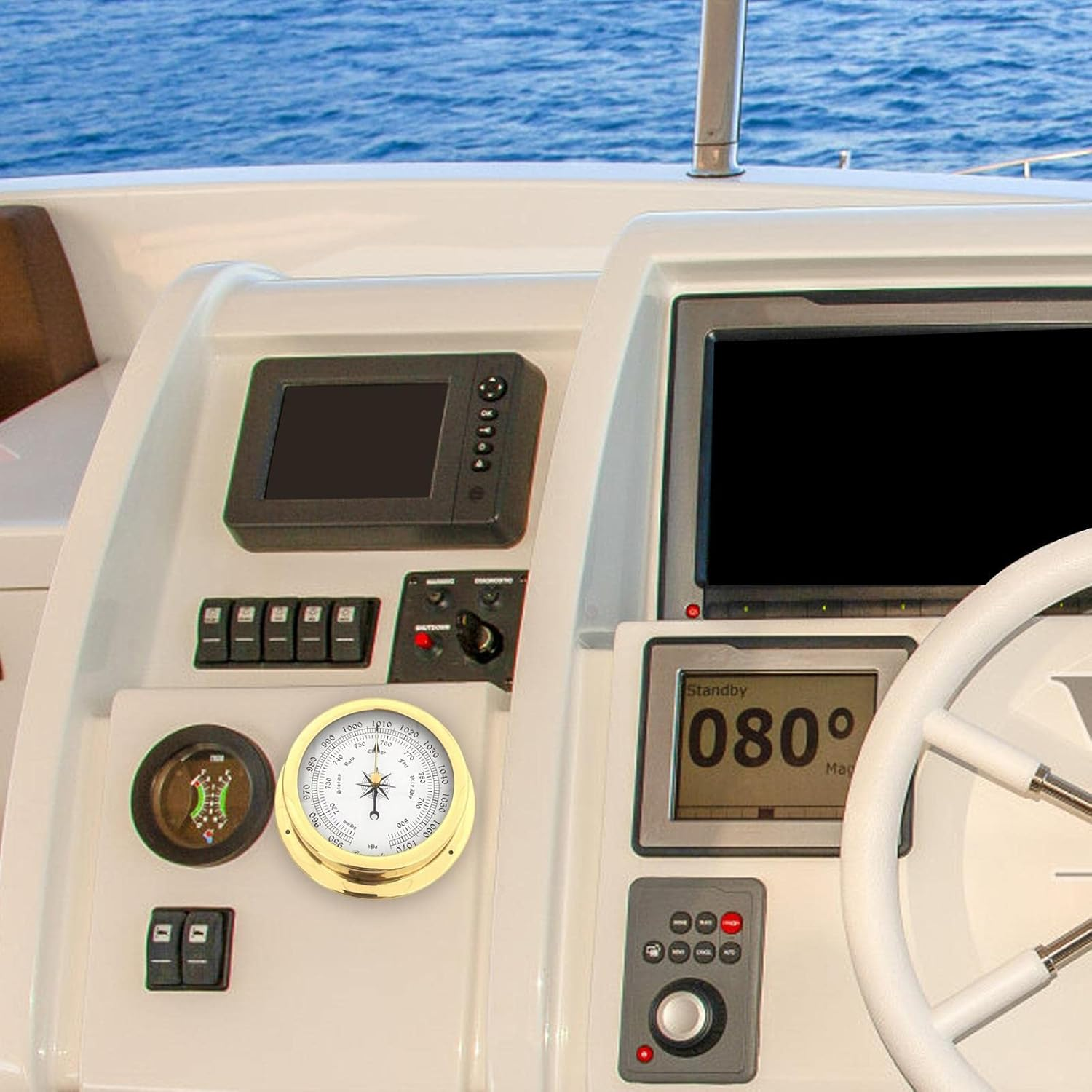 Qianly Wall Mounted Barometer Watch Pressure Gauge Accuracy Brass Shell Weather Station Indoor Outdoor for Porches Warehouses Marine Home Yard