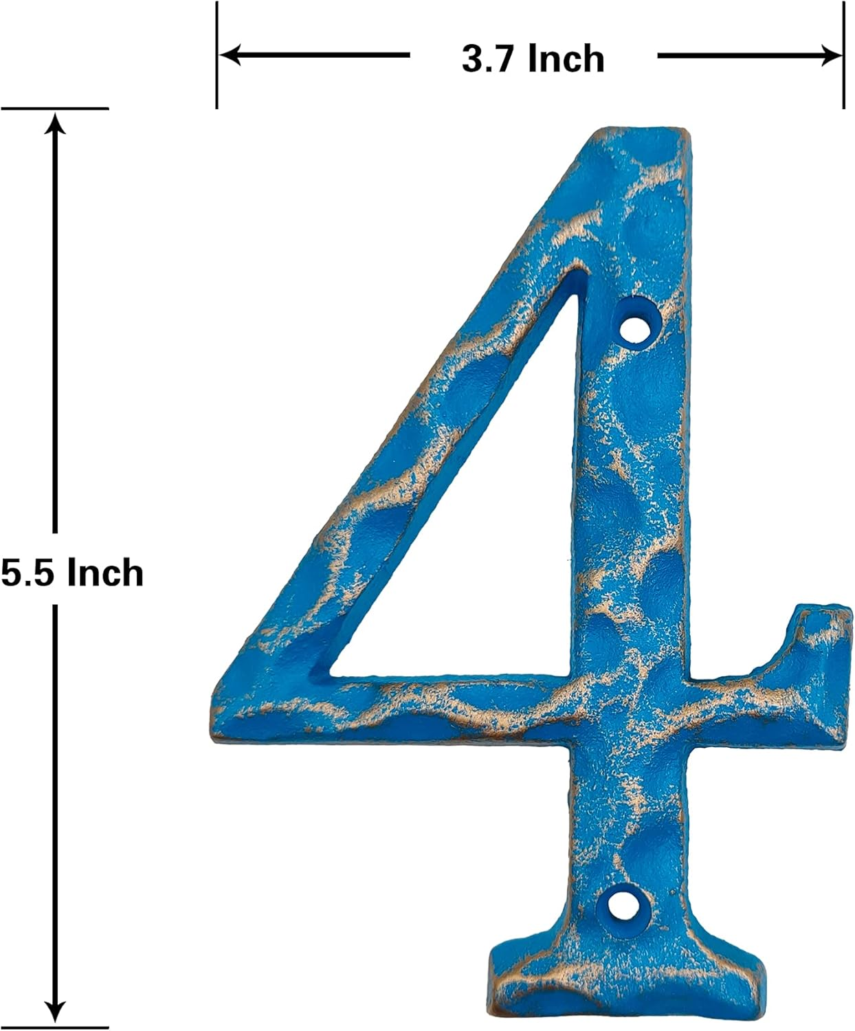 5.5 Inch House Numbers- Unique Cast Iron Metal Address/Mailbox Number for outside or Front Door, Handmade Gold & Blue Finish (Number 4) image number 4