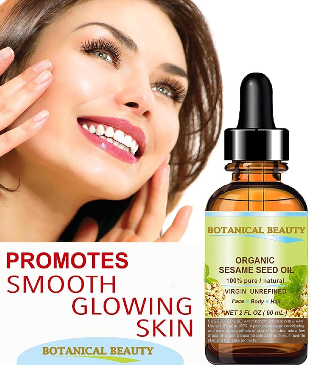 Organic SESAME SEED OIL 100% Pure Natural Virgin Unrefined Undiluted Cold Pressed Carrier Oil for Face, Skin, Body, Hair, Massage, Nails. 2 Fl. Oz - 60 Ml by Botanical Beauty image number 3