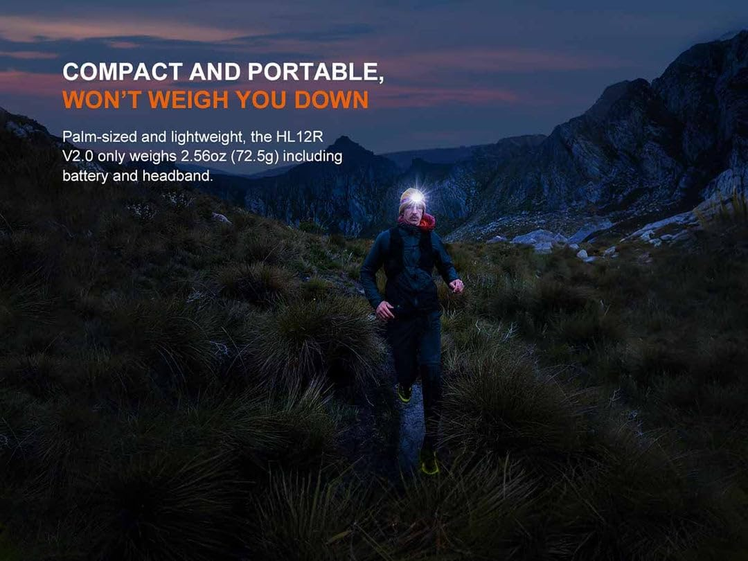 FENIX HL12R V2.0 Rechargeable Headlamp - Aluminum LED Red Light - 500 Lumens & Four Bright Levels - USB Type-C Charging & 112 Hrs Working - Security Torch for Camping, Hiking & Outdoor Adventures Gray - Grey image number 5