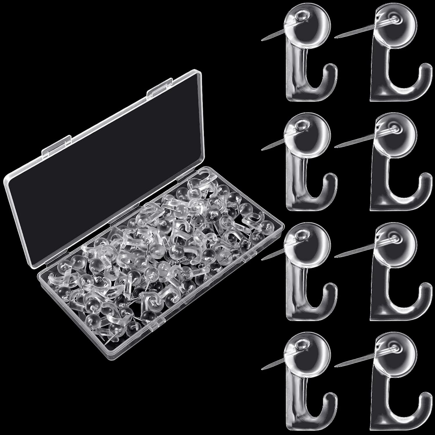Push Pin Hooks Plastic Heads Pin Tacks Clear Wall Thumb Tacks Hanging Nails Decorative Push Pins for Cork Bulletin Board Map Photos Calendar, Home Office Supplies, Transparent(50 Pieces) image number 6