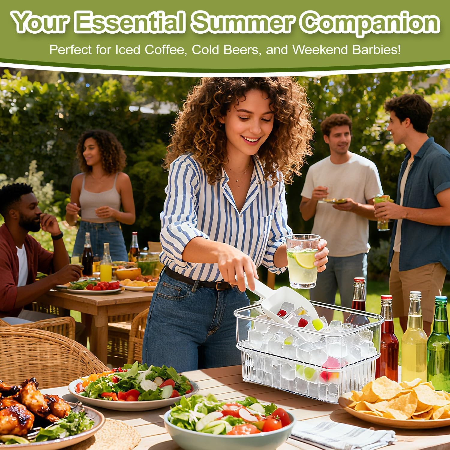 84-Piece Ice Cube Tray with Lid & Bin, WEKUBA 2026 Upgraded One-Button Release Ice Cube Trays, with Ice Scoop, for Frozen Food, Drinks, Coffee,Fruit, Whiskey,Cocktails,Juice and Ice Cream，Green image number 4