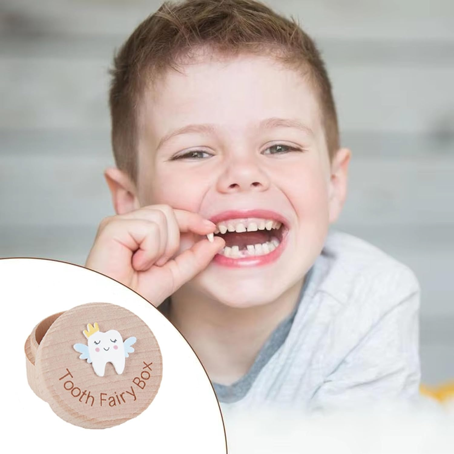 2PCS Tooth Fairy Box for Lost Teeth, 3D Carved Wooden Tooth Holder & Keepsake Box, Cute Tooth Storage Box for Boys and Girls, First Tooth Memory Box image number 2