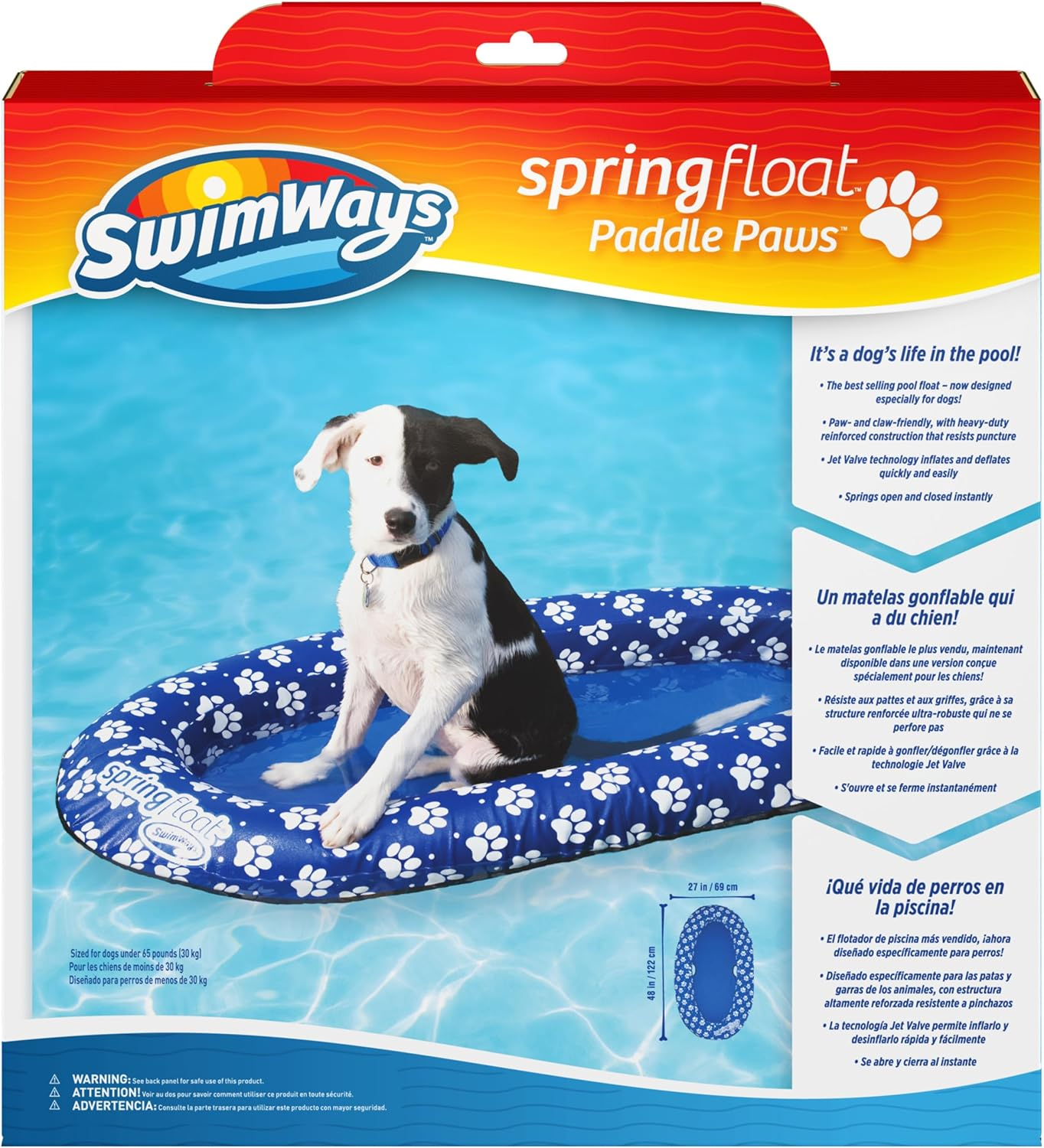 Swimways Spring Float Paddle Paws Dog Pool Float - Small (0-65 Lbs), Blue image number 3