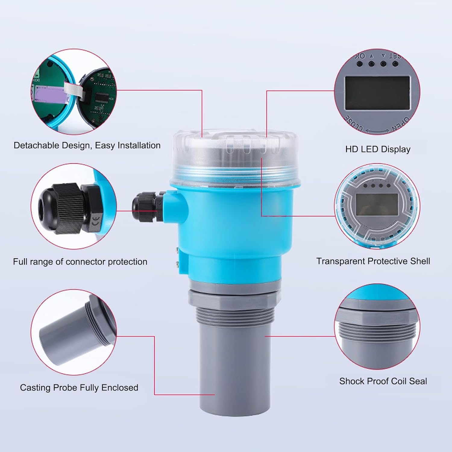 Ultrasonic Water Level Sensor, Water Tank Level Monitor,Led Display 4-20Ma Water Tank Depth Level Meter, Liquid Level Sensor with Digital Display,For Water and Wastewater image number 6