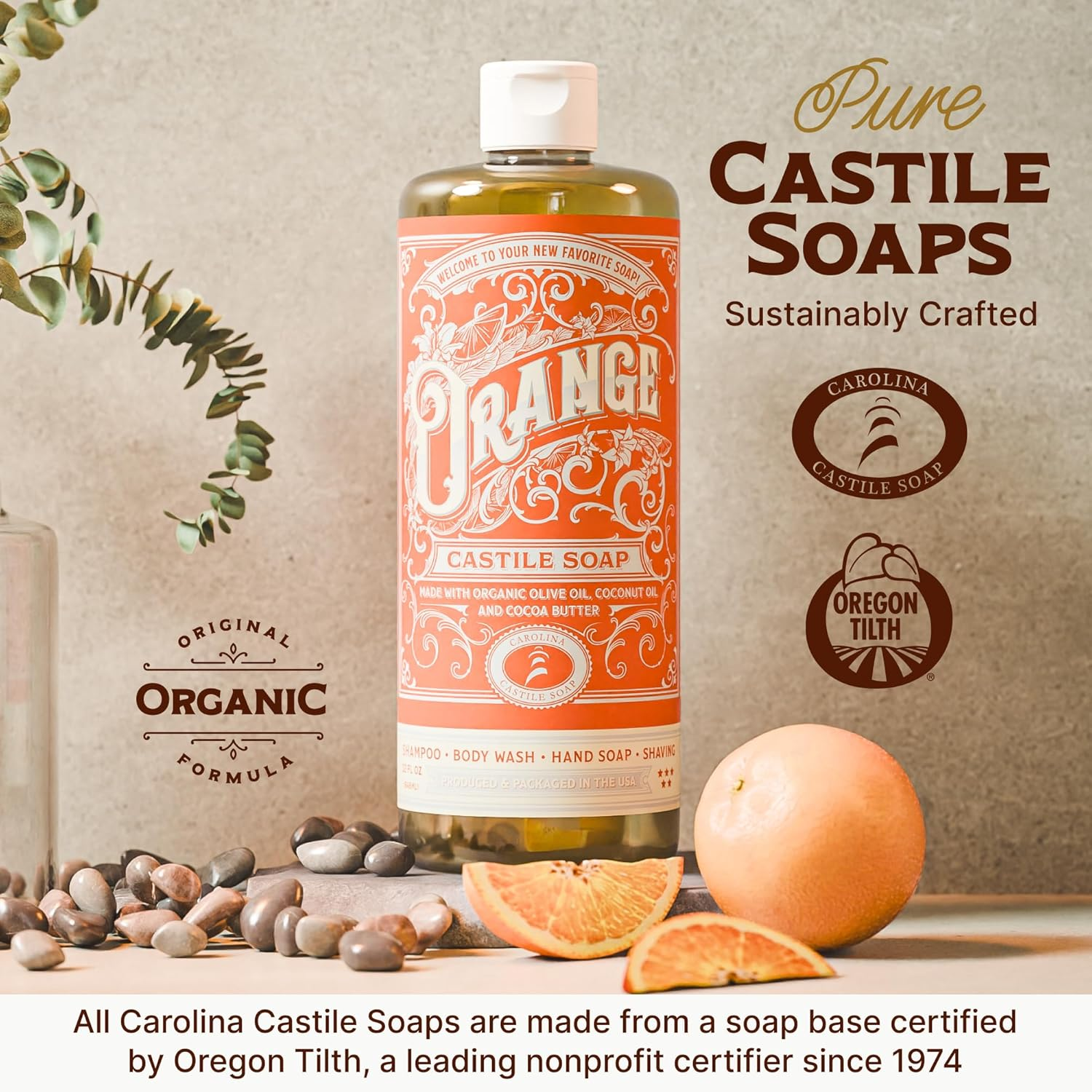 Carolina Orange Castile Soap Liquid &ndash; Skin-Softening Olive Oil Soap Organic Body Wash &ndash; Pure Castile Soap Orange Liquid Soap &ndash; Vegan Castille Soap Liquid (Orange, 1 Gallon) image number 6