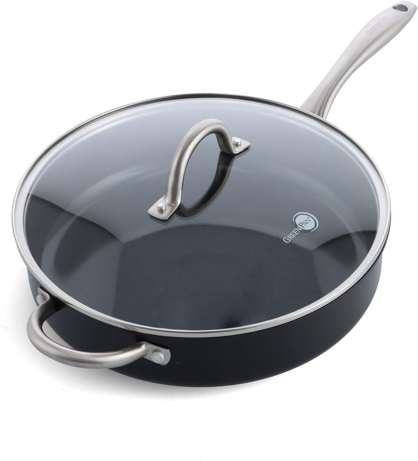 Greenpan Prime Midnight Hard Anodized Healthy Ceramic Nonstick 5QT Saute Pan Jumbo Cooker with Helper Handle and Lid, Pfas-Free, Dishwasher Safe, Oven Safe, Black image number 2