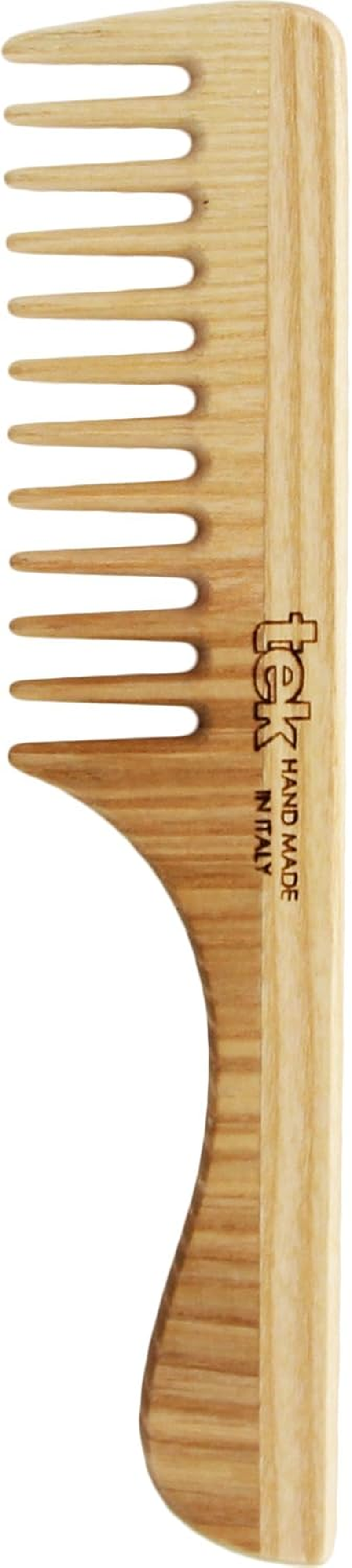 Wide Tooth Ash Wood Comb with Handle - Tek image number 1