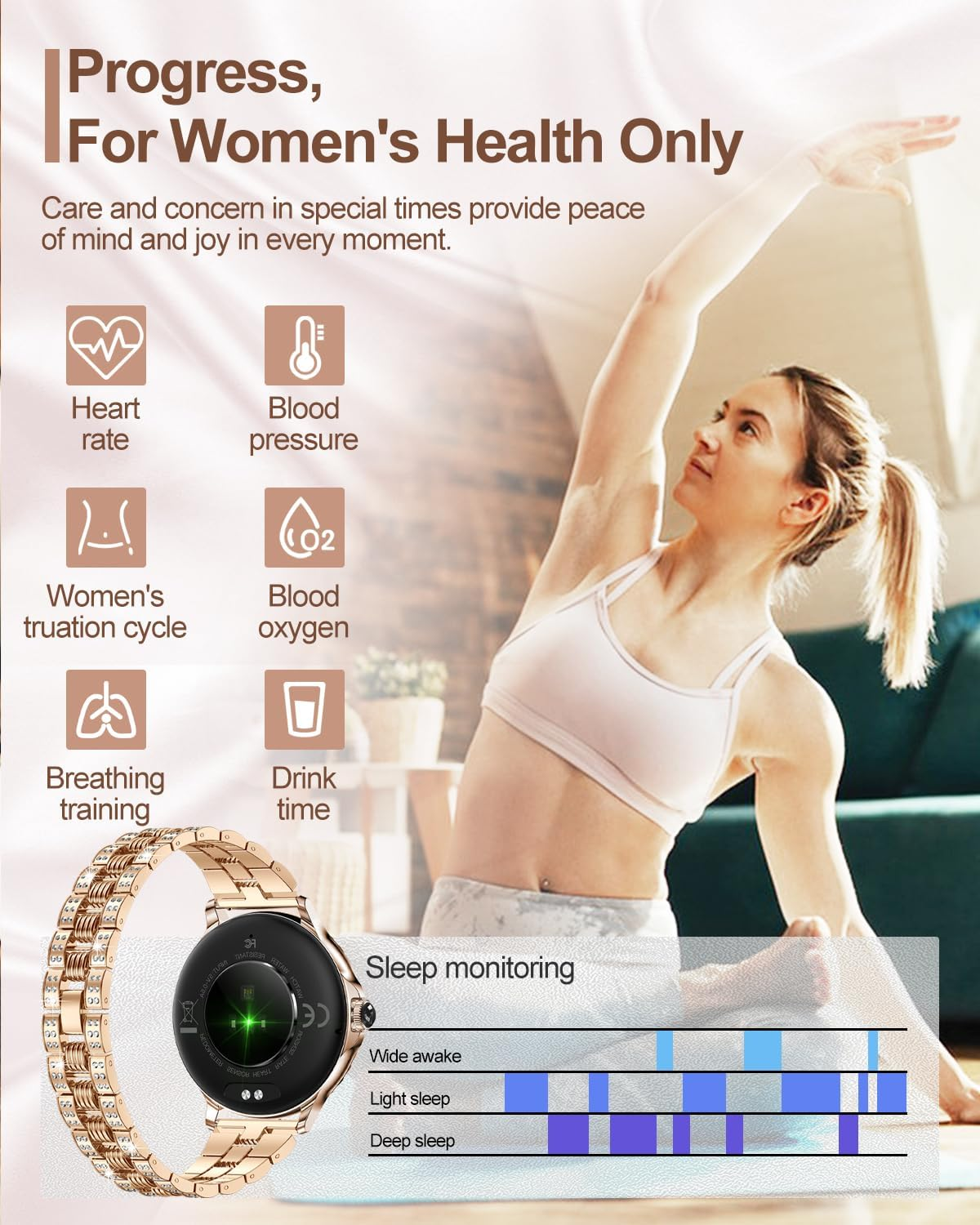 Smart Watches for Women Answer/Make Calls, 1.3&rdquo;Diamonds HD Smart Watch with Message Reminder, 120+ Sports Modes Smartwatch with Heart Rate/Spo2/Sleep Monitor, Fitness Trackers for Android Ios Rosegold image number 6