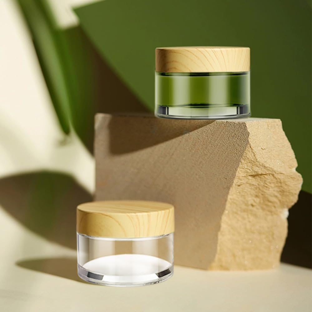 1 Oz Small Glass Containers, Tecohouse Glass Jars with Woodgrain Lids & Inner Liners, Reusable Travel Containers for Creams, Makeup, Lotion, Cosmetic - 4 Pack image number 2