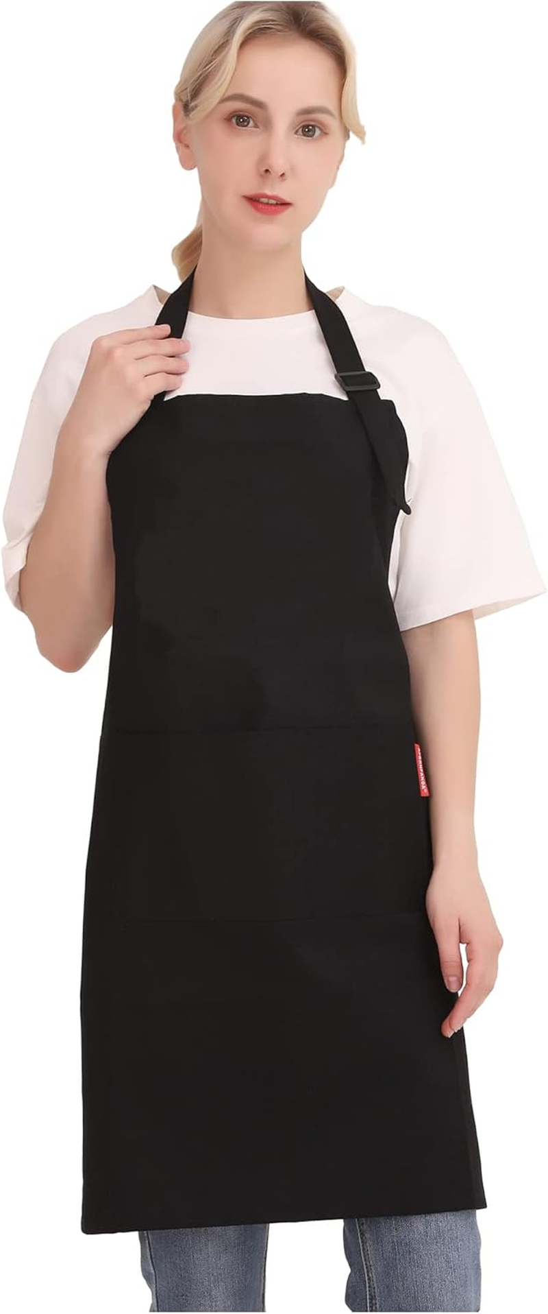 APRONPANDA Professional Adjustable Black 100% Cotton Apron with 2 Pockets Cooking Kitchen Chef Women Men Aprons for Home Kitchen, Restaurant, Coffee House, Baking Gardening BBQ