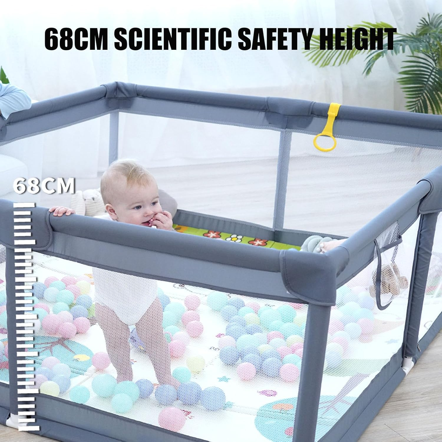 Baby Playpen, 150 X 180 X 68Cm Large Playpen for Baby and Toddlers, Large Playard, Anti-Collision Foam Playpens with Breathable Mesh for Babies, Safety Play Yard for Toddler - Grey image number 5