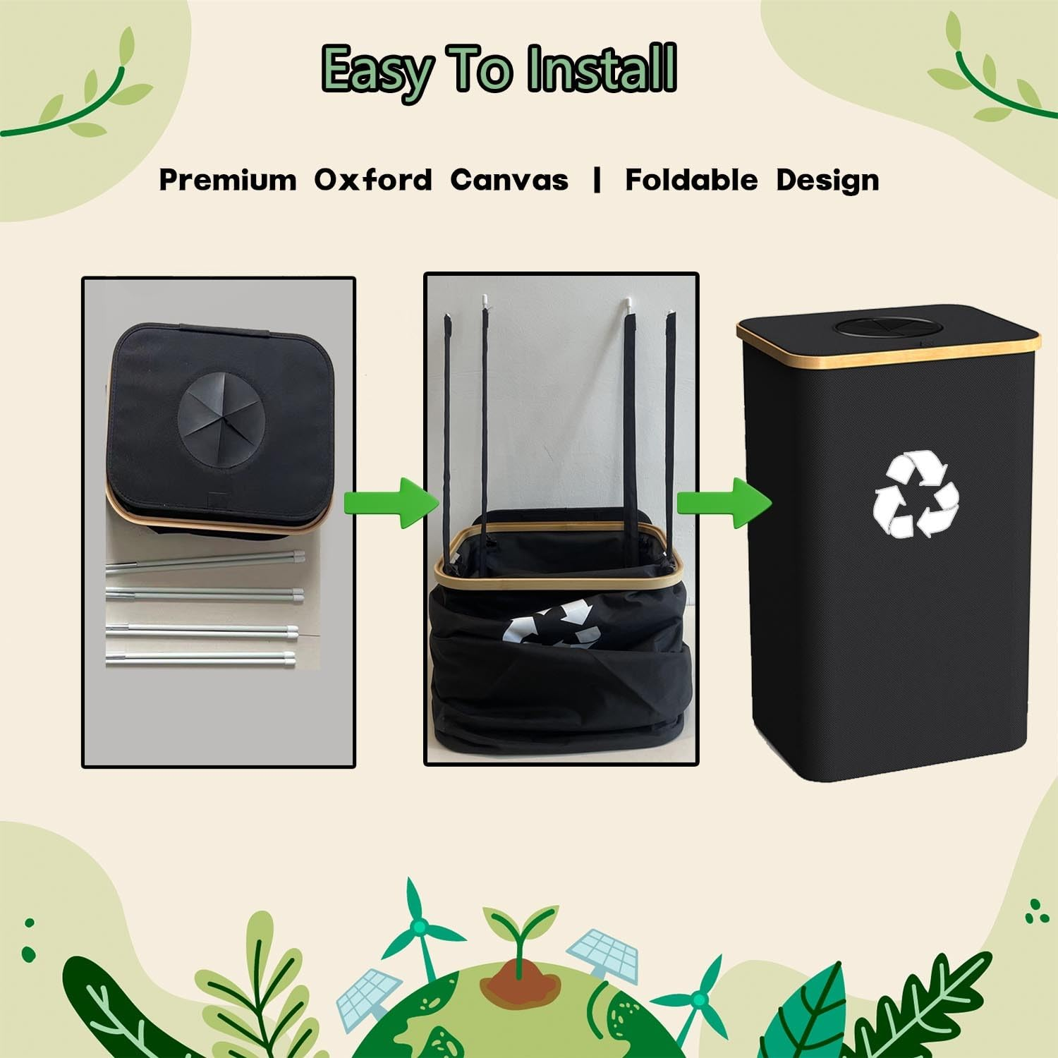 Pakusane Indoor Recycle Bin,Large 26 Gallon 100L Recycling Bin with Reusable Inner Bag Bottle Can Glass Waste Plastice Kitchen Home image number 4
