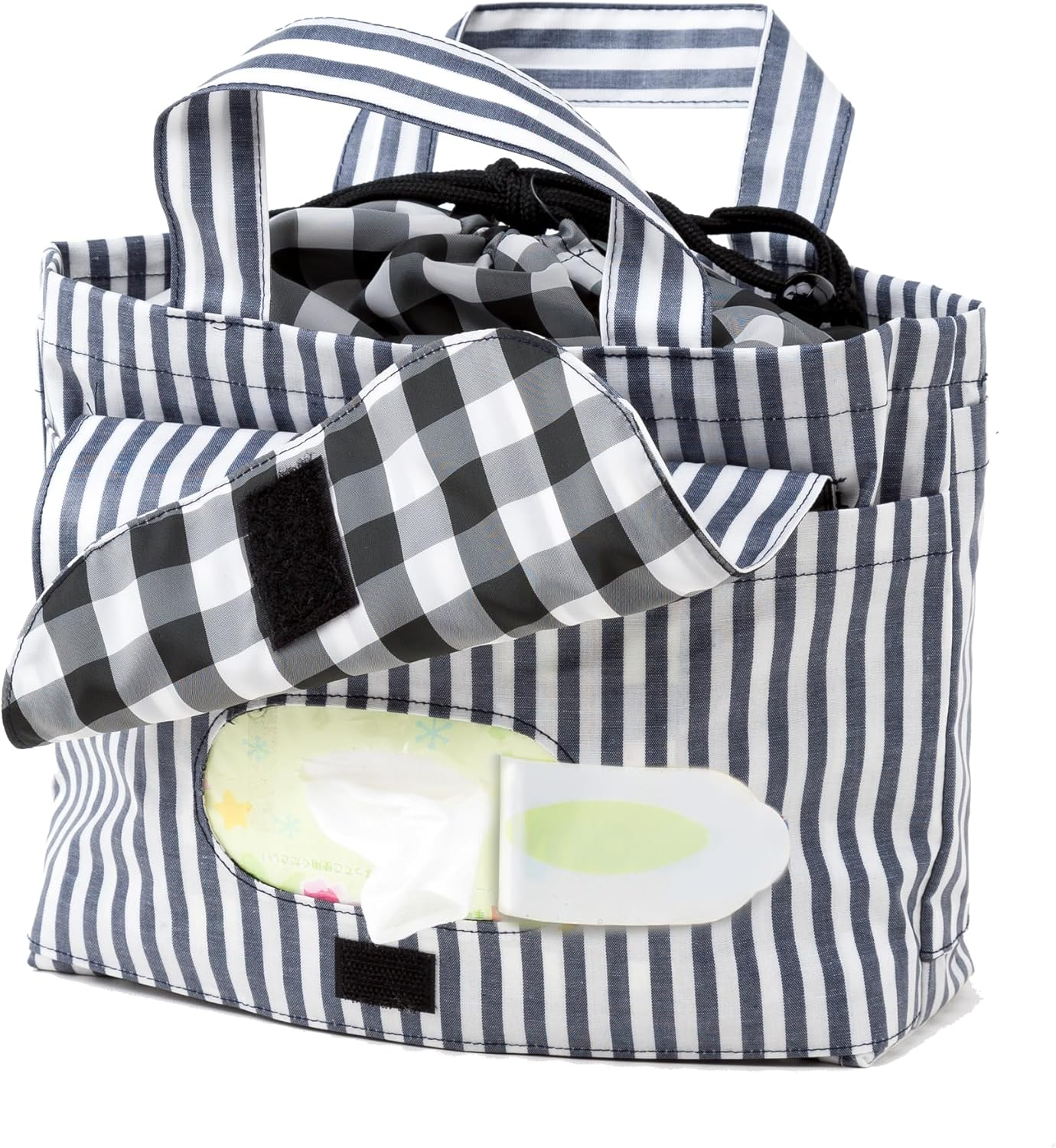 Colorful Candy Style B8002000-BTR Diaper Pouch (Drawstring Tote Type), Diaper Changing Sheet, Set of 2, Basic Stripe, Navy Blue image number 1