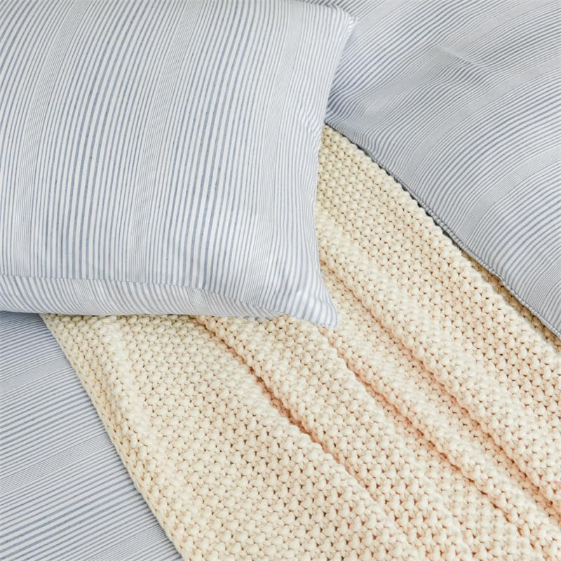 Bamboo Cotton Blue Stripes Pattern Doona Duvet Quilt Cover Set (King) image number 1