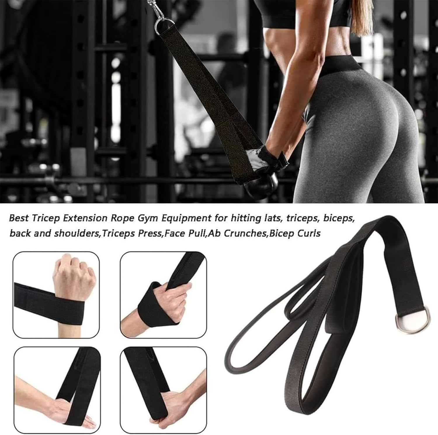 Yeanifeana Tricep Rope Cable Attachment, Heavy Duty Nylon Braided Tricep Pull down Rope with Connector, Non-Slip Gym Cable Attachments for Strength Training, Muscular Training & Pull down Exercises image number 3