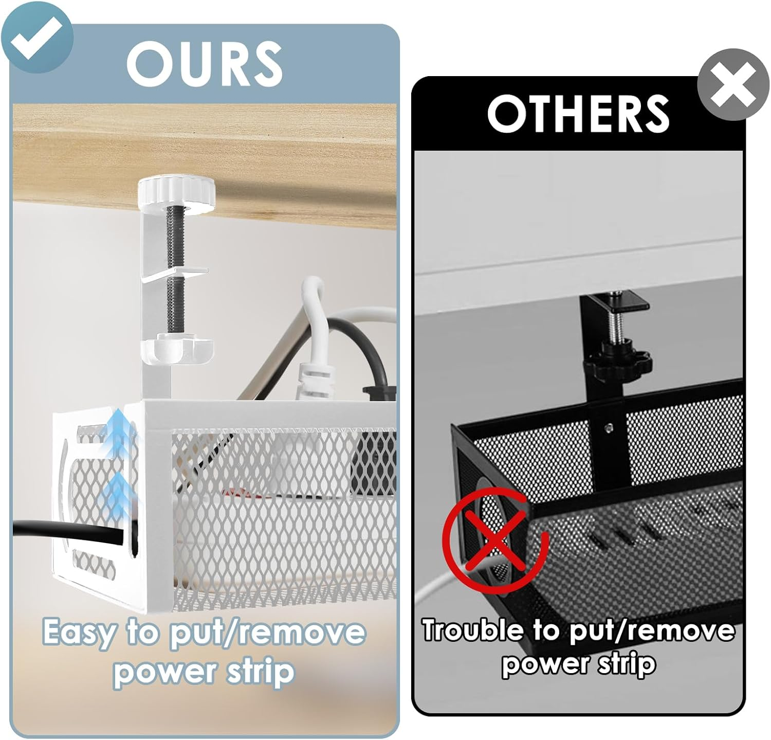 64CM under Desk Cable Management Tray, Cable Organizer, Cable Management Box, Cord Organizer for Desk, under Desk Storage for Office Home - No Drill to Desk Cable Raceway (White) image number 2