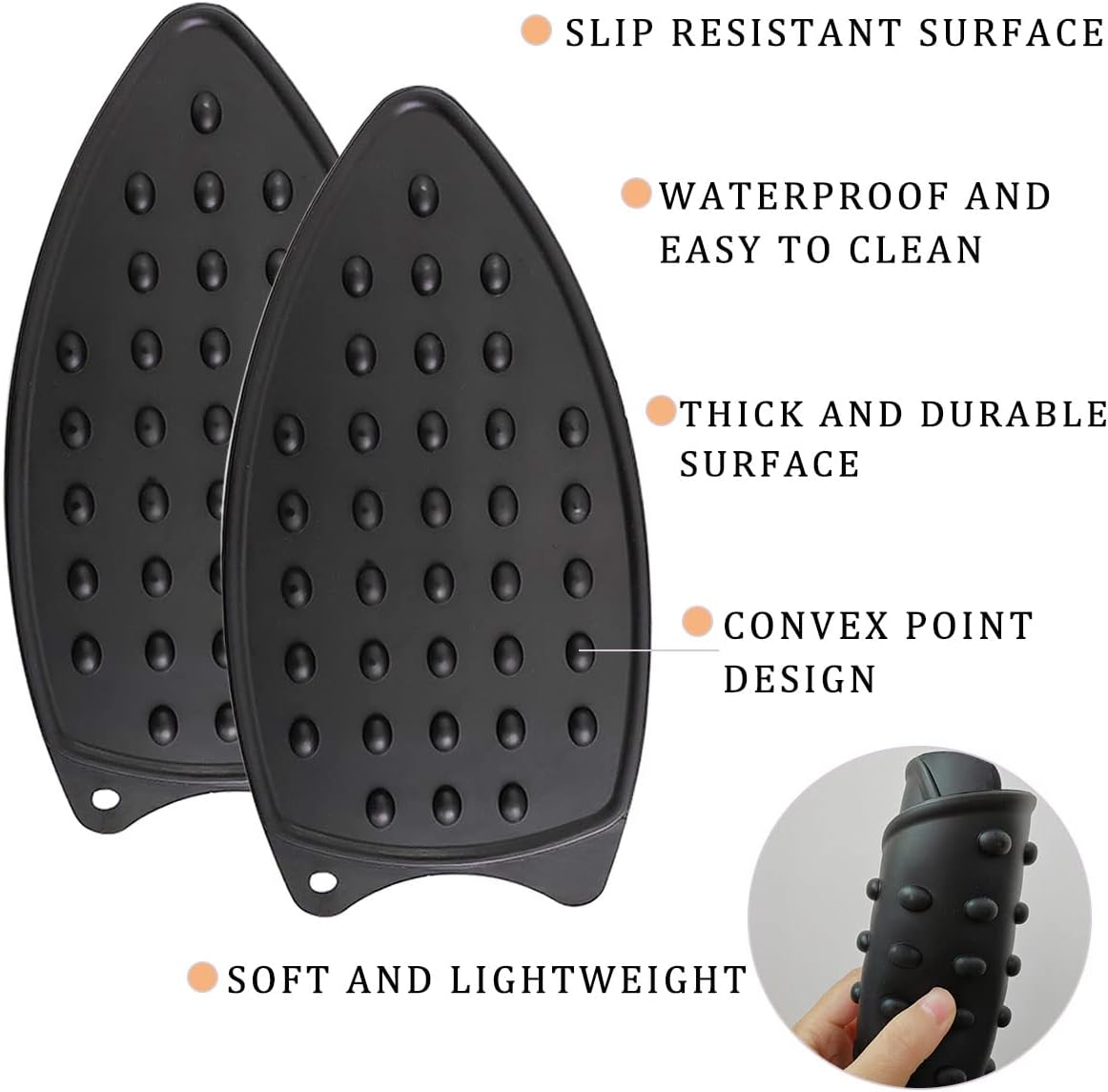 ZTEOFO 2 Pcs Silicone Iron Rest Pad, Silicone Iron Rest Pads, Silicone Iron Rest Pads Multipurpose Iron Hot Resistant Mat for Flat Irons, Ironing Board-Black image number 3